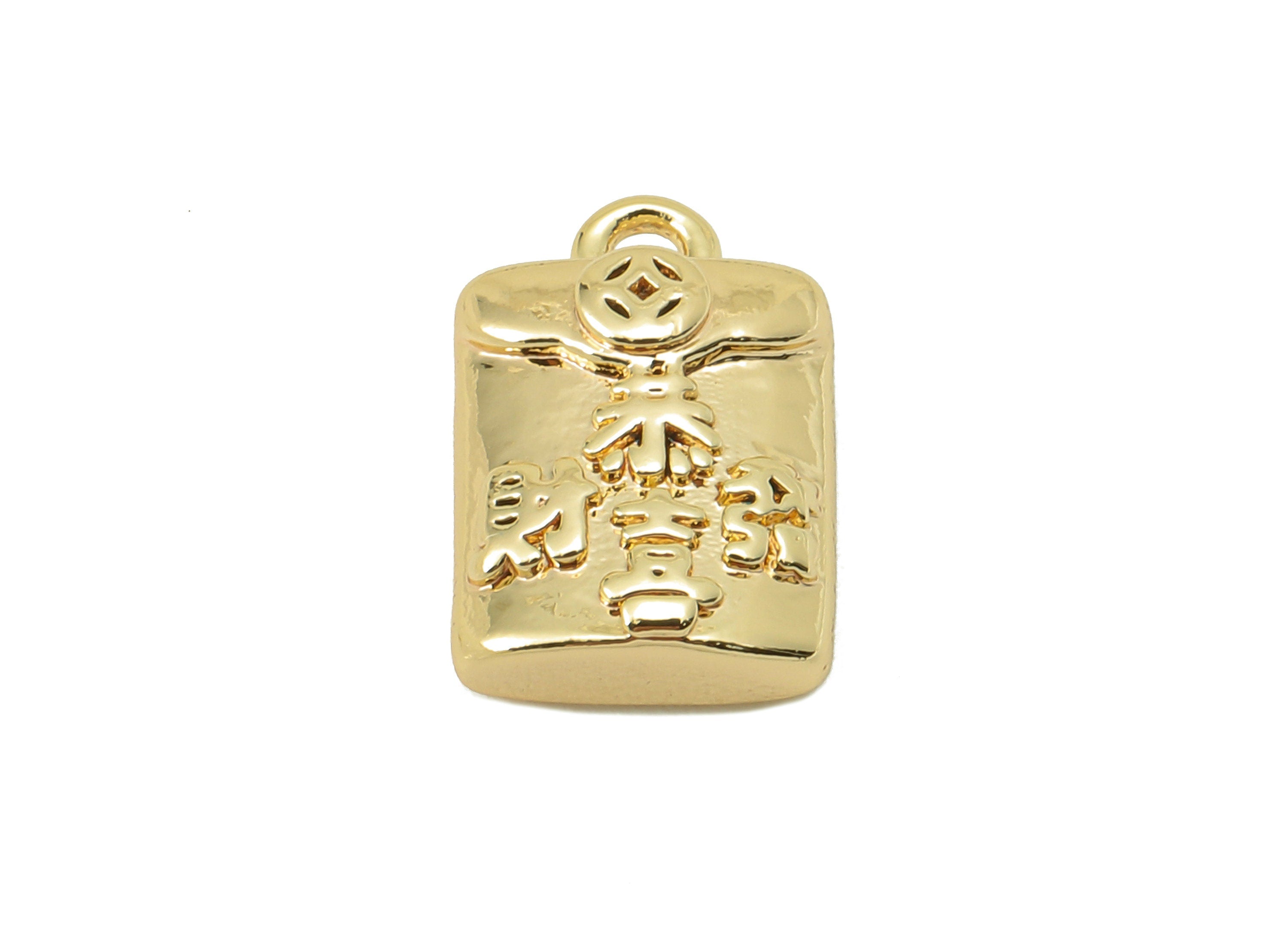 Brass Lucky Earring Charms - Brass Gold Word For Pendent - Thick Bag Charm For Necklace -18K Real Gold Plating-13.53x 8.97x 4.52mm-RGP5882 - DOMEDBAZAAR