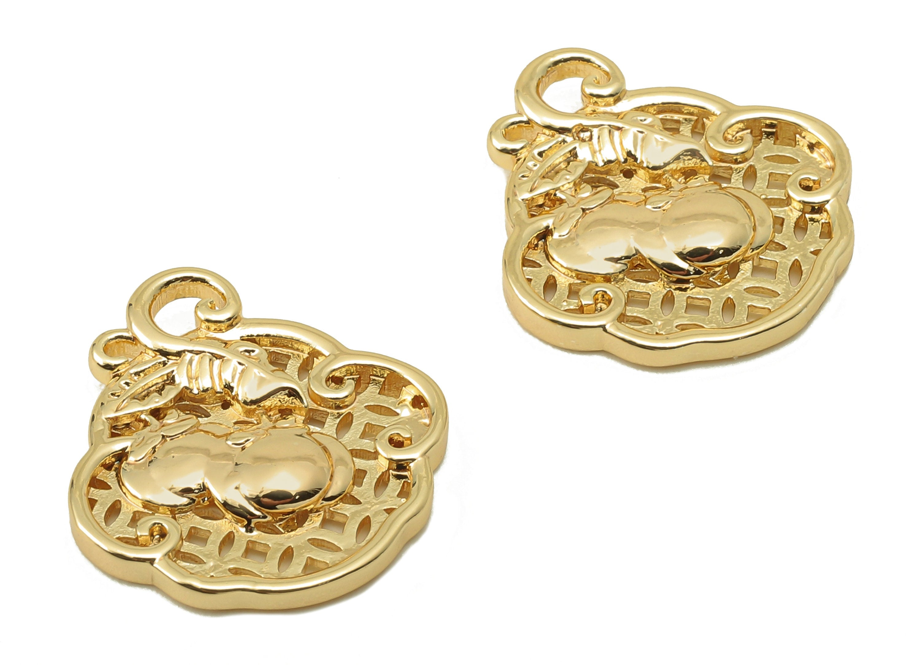 Brass Tomatos Earring Charms - Brass Hollow For Pendent - Leaf Charm For Necklace - 18K Real Gold Plating-17.67x 16.72x2.32mm-RGP5883 - DOMEDBAZAAR