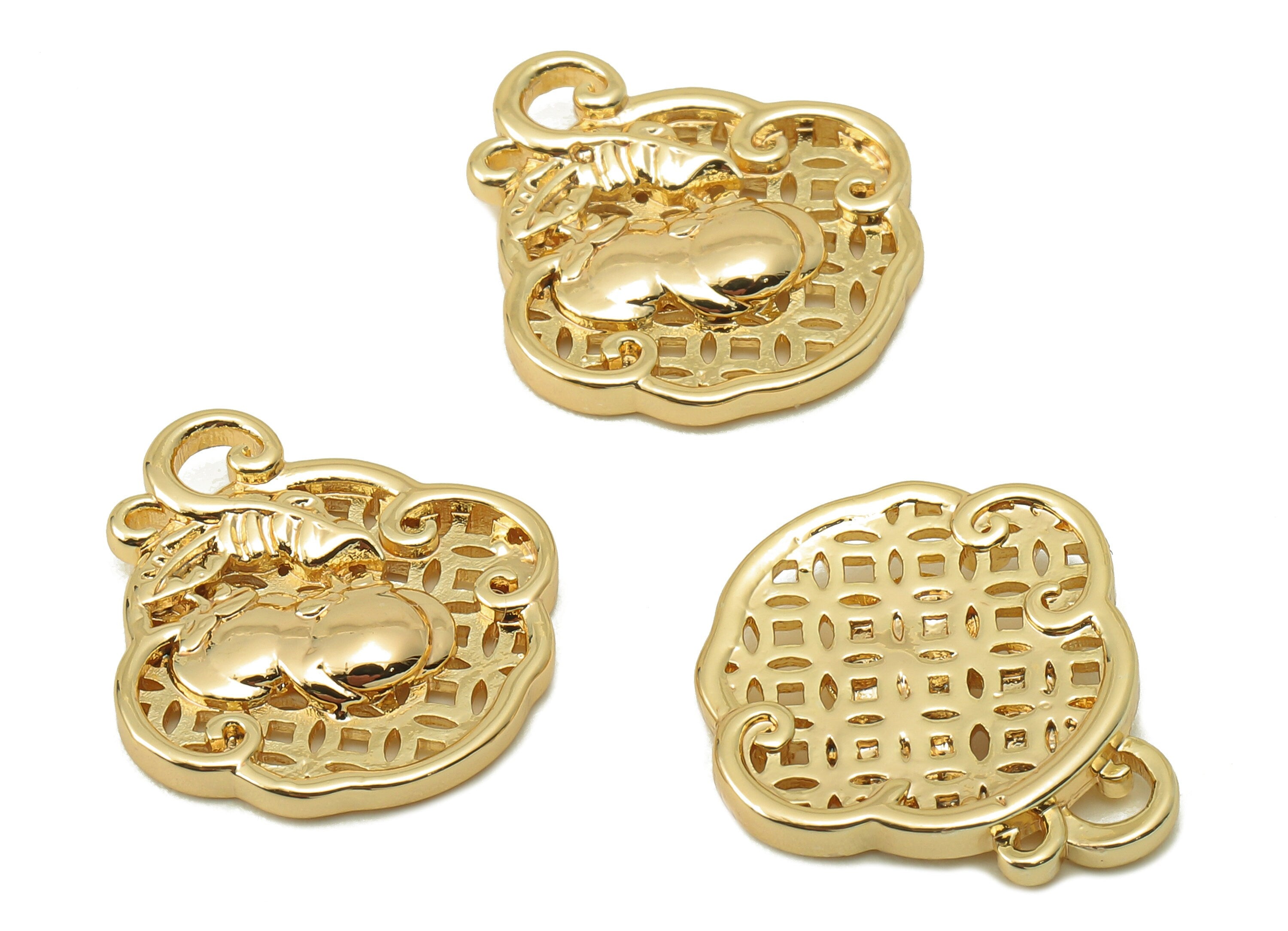 Brass Tomatos Earring Charms - Brass Hollow For Pendent - Leaf Charm For Necklace - 18K Real Gold Plating-17.67x 16.72x2.32mm-RGP5883 - DOMEDBAZAAR