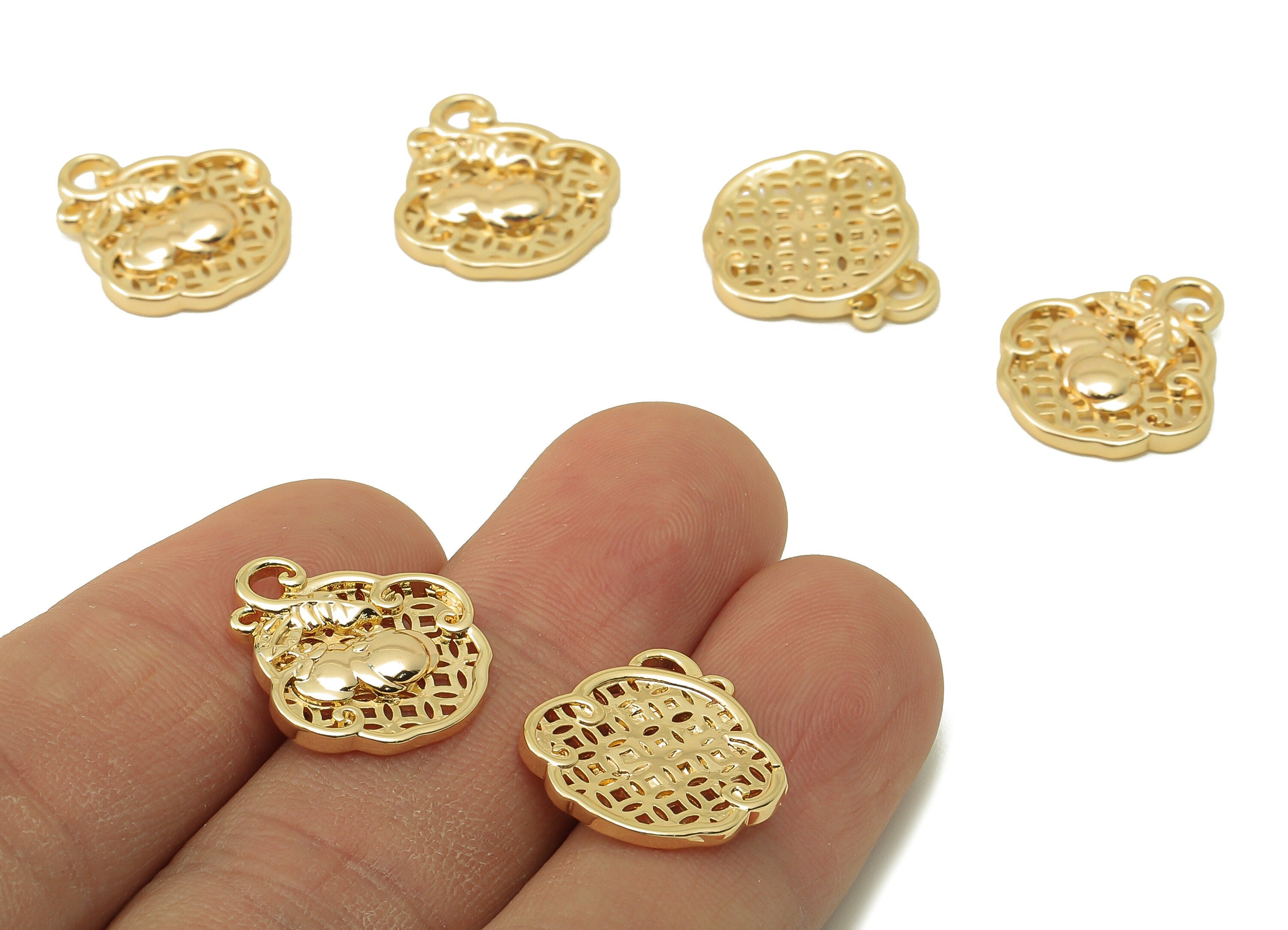 Brass Tomatos Earring Charms - Brass Hollow For Pendent - Leaf Charm For Necklace - 18K Real Gold Plating-17.67x 16.72x2.32mm-RGP5883 - DOMEDBAZAAR