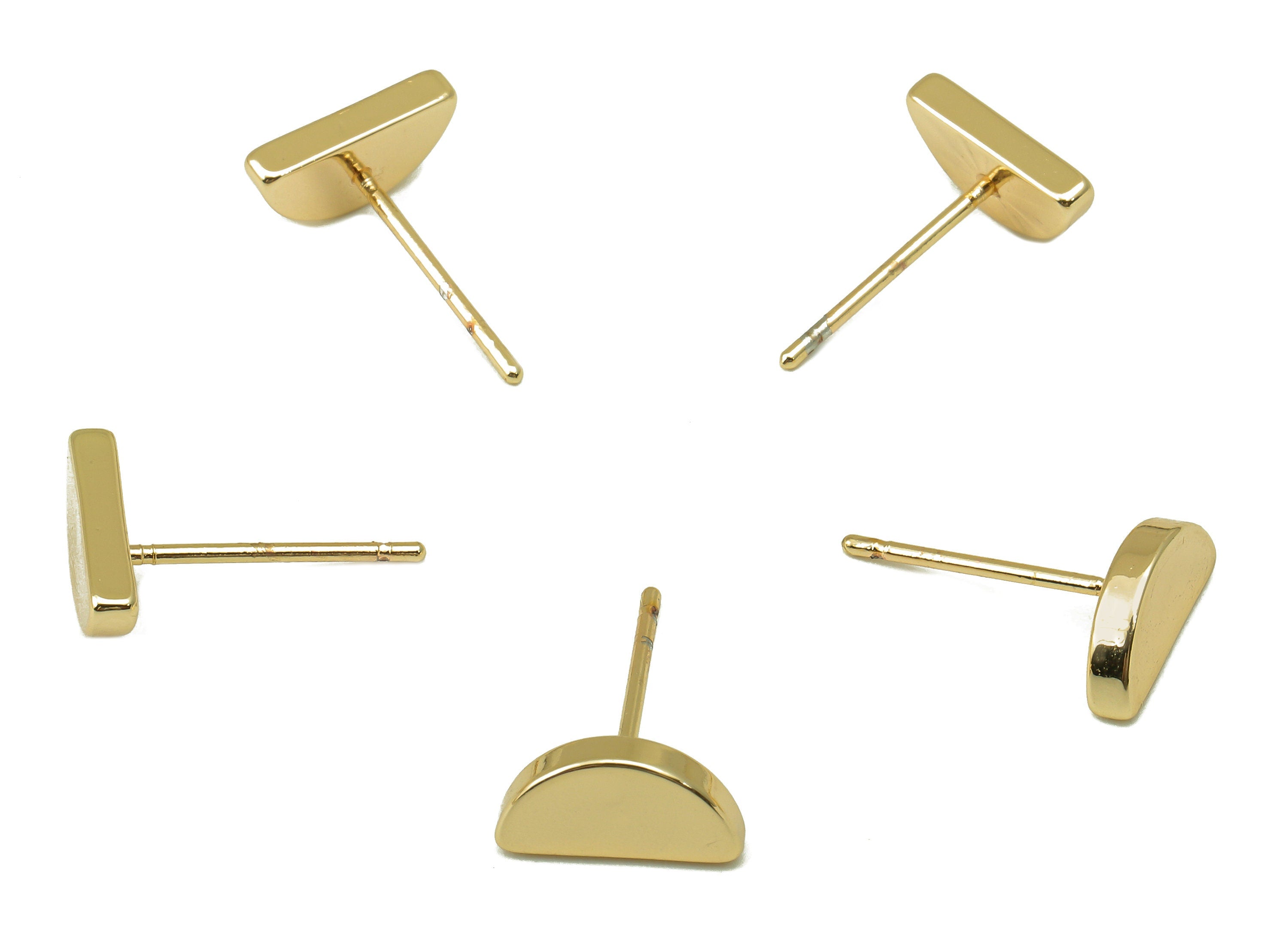 Brass Semicircle Earring Stud - Half Moon Earring Post - Thick Arch Stud Earrings- 18K Real Gold Plated - 10x5x2mm-RGP5924G - DOMEDBAZAAR