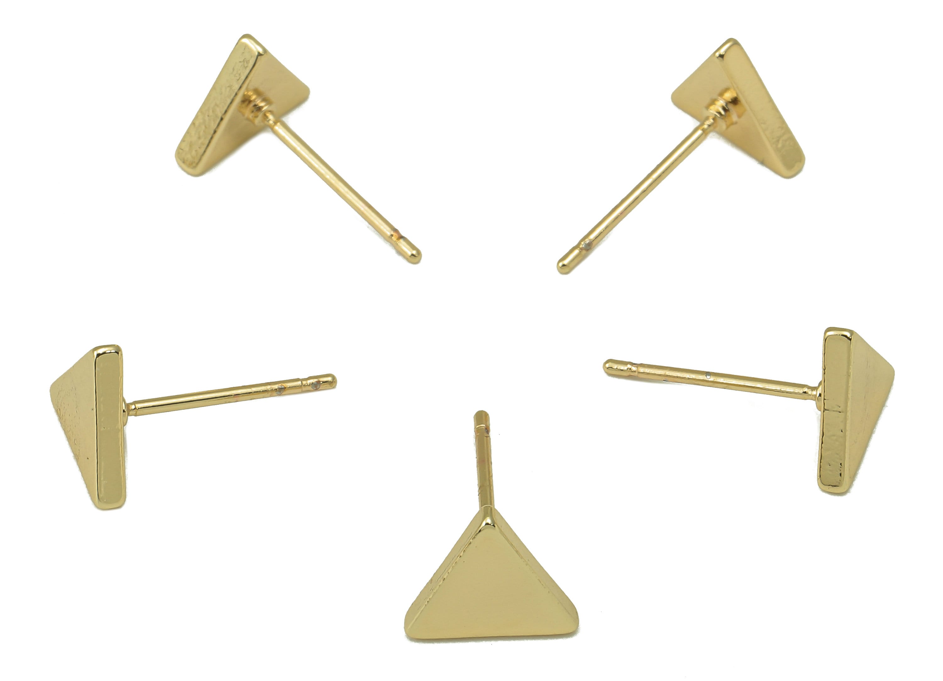 Brass Mini Triangle Earring Stud - Regular Triangle Earring - Geometric Equilateral Earring Post- 18K Real Gold Plated - 8x9x1.5mm-RGP5925G - DOMEDBAZAAR