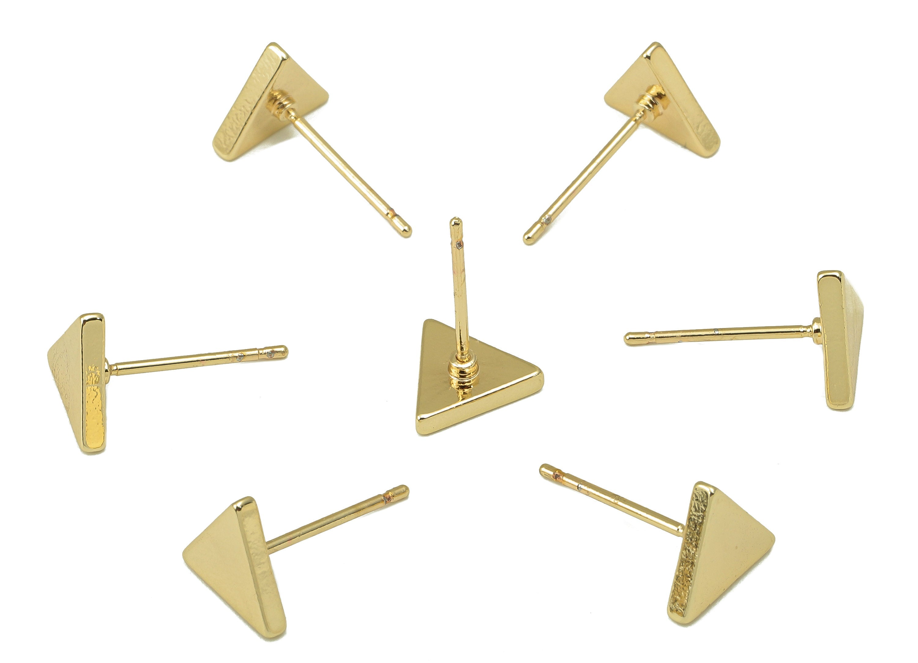 Brass Mini Triangle Earring Stud - Regular Triangle Earring - Geometric Equilateral Earring Post- 18K Real Gold Plated - 8x9x1.5mm-RGP5925G - DOMEDBAZAAR