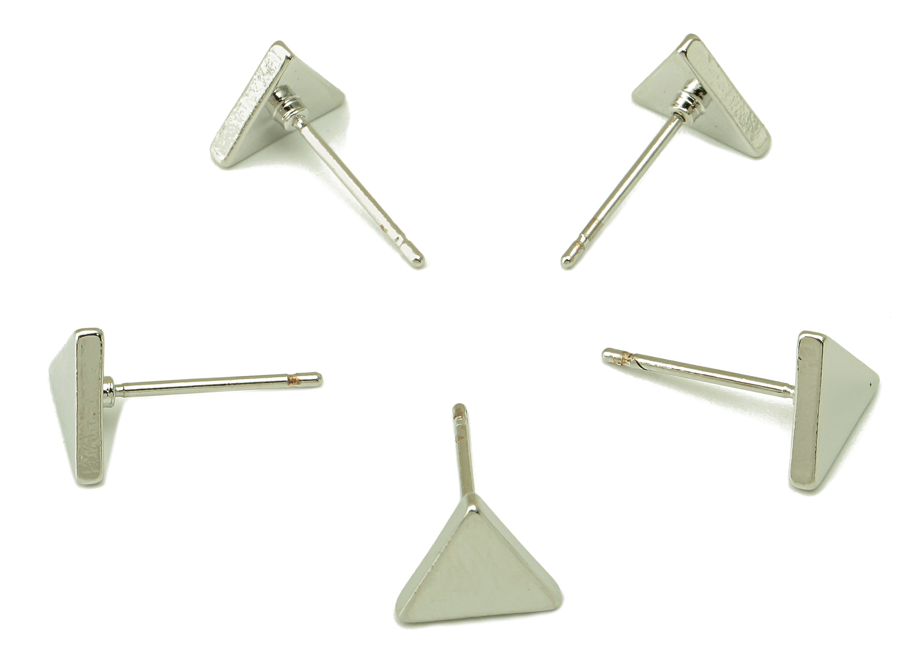 Silver Mini Triangle Earring Stud - Regular Triangle Earring - Geometric Equilateral Post- 18K Real White Gold Plated - 8x9x1.5mm-RGP5925S - DOMEDBAZAAR