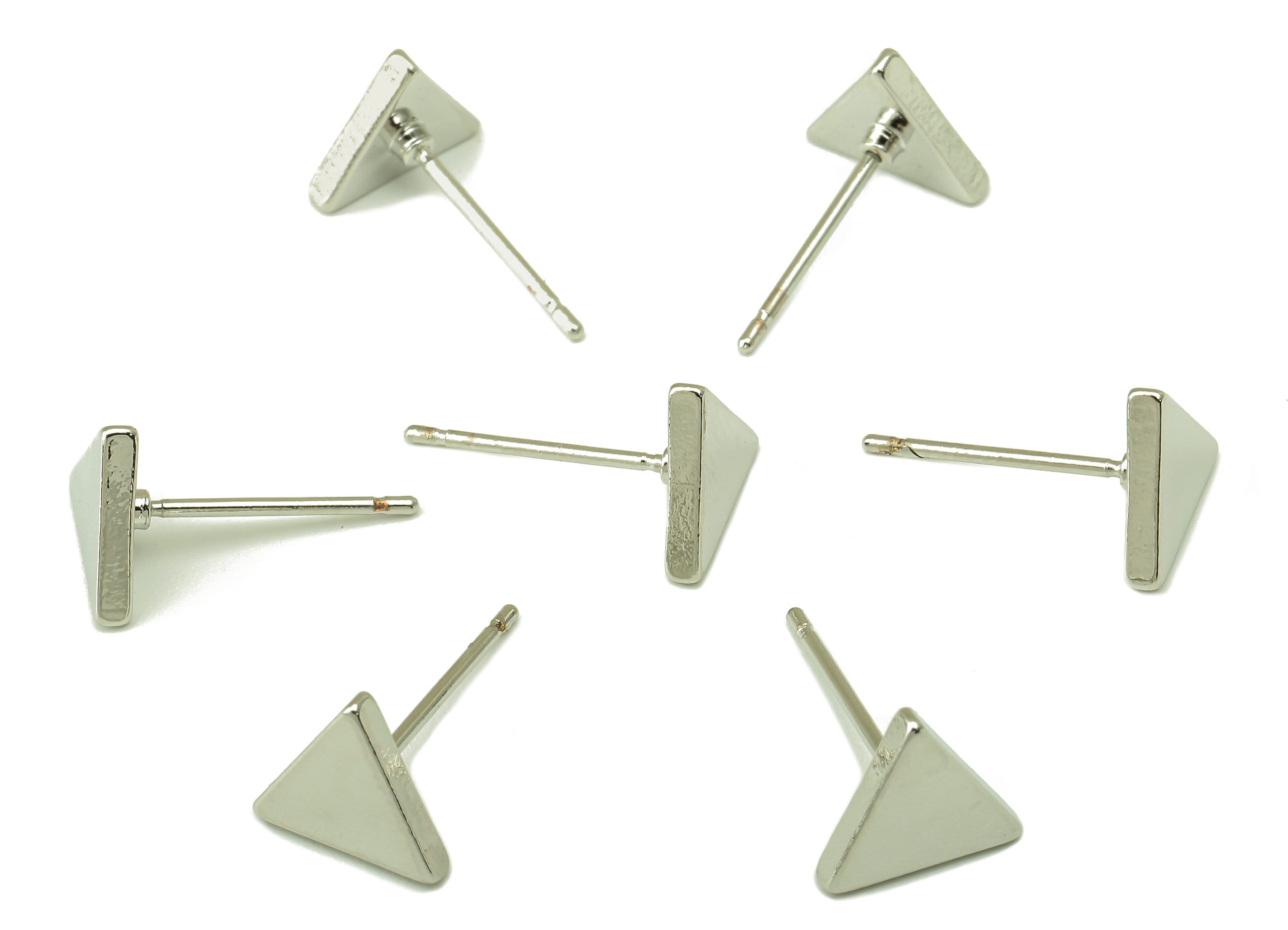 Silver Mini Triangle Earring Stud - Regular Triangle Earring - Geometric Equilateral Post- 18K Real White Gold Plated - 8x9x1.5mm-RGP5925S - DOMEDBAZAAR