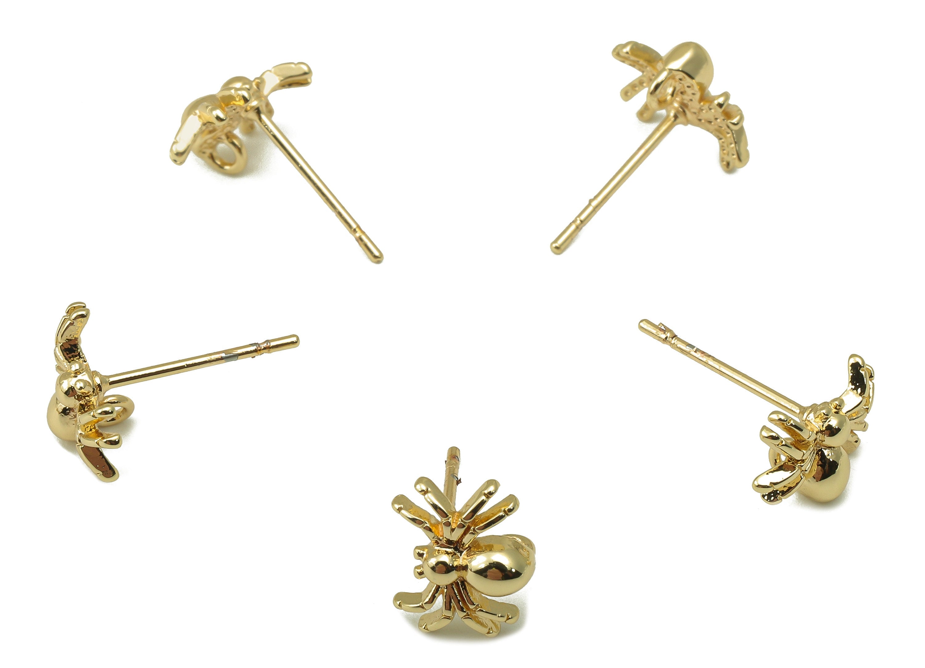 Brass Spider Earring Stud - Animal Earrings - Steel Stud - Earring Post -18K Real Gold Plated - Jewelry Supplies-10x7.5x1.23mm-RGP5927G - DOMEDBAZAAR