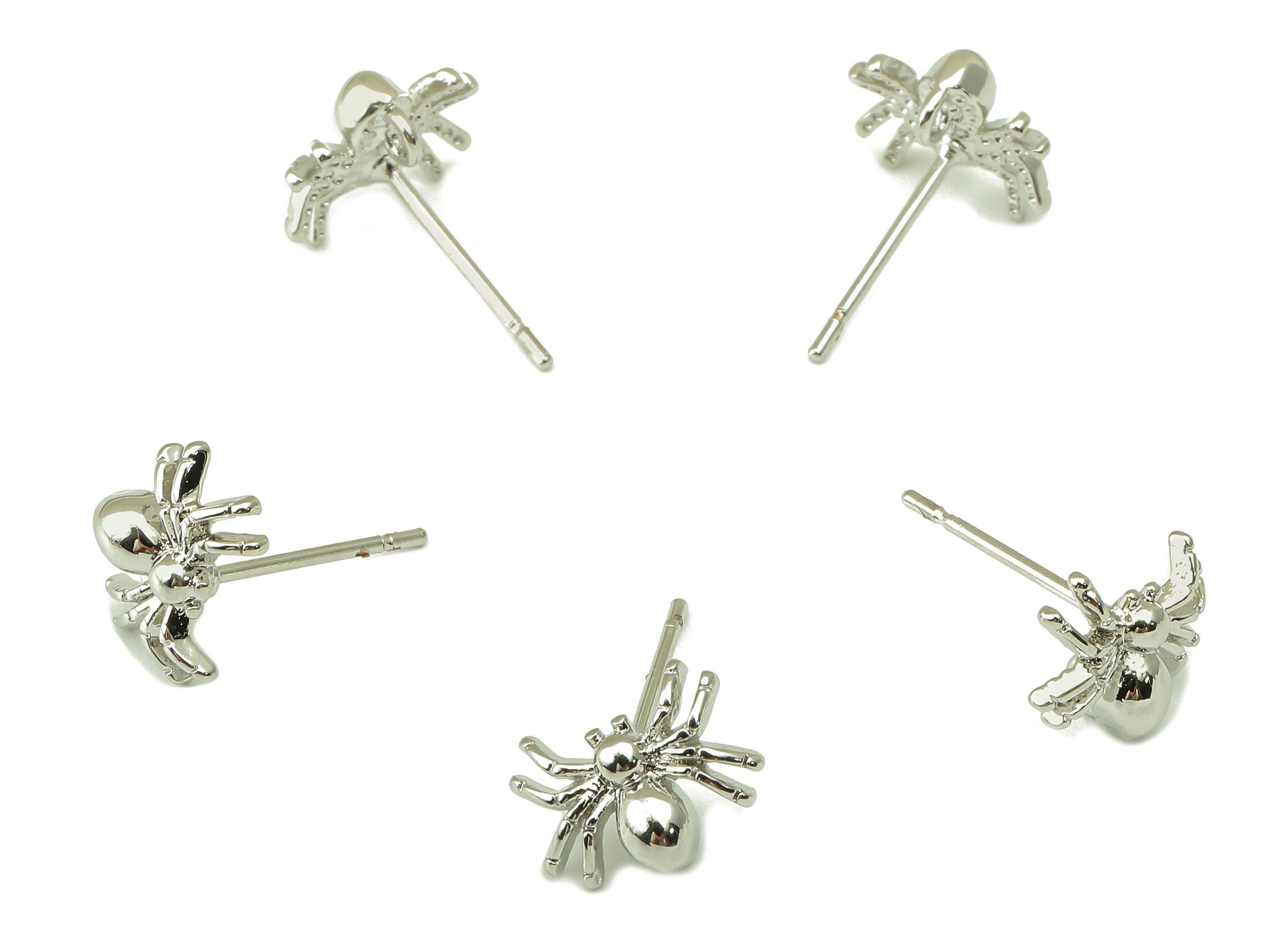 Silver Spider Earring Stud - Animal Earrings - Steel Stud - Earring Post -18K Real White Gold Plated - Jewelry Supplies-10x7.5x1mm-RGP5927S. - DOMEDBAZAAR