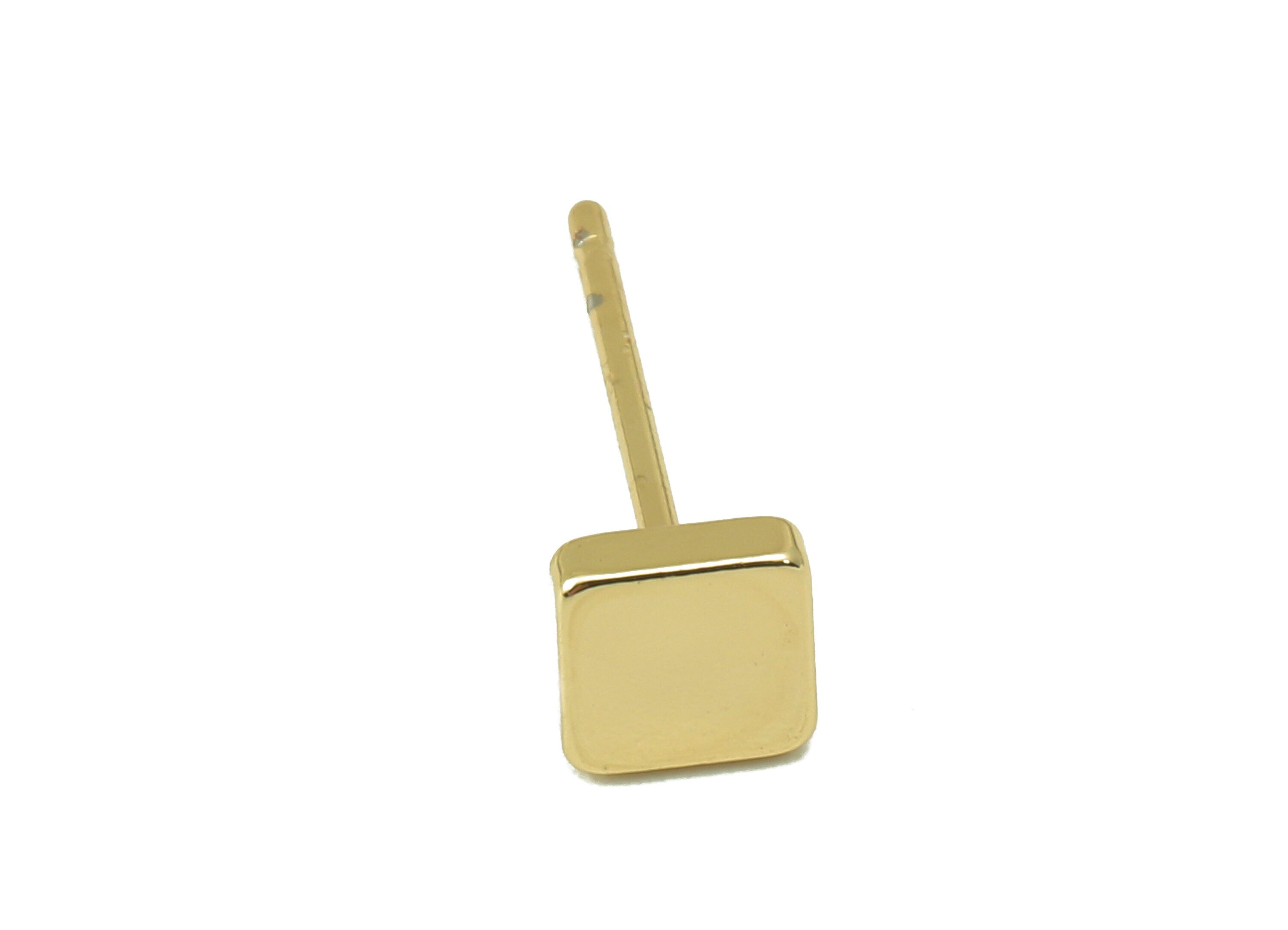 Brass Square Earring Stud - Cubic Steel Stud - Earring Post -18K Real Gold Plated - Jewelry Supplies-Earring Findings-5x5x2mm-RGP5929G - DOMEDBAZAAR