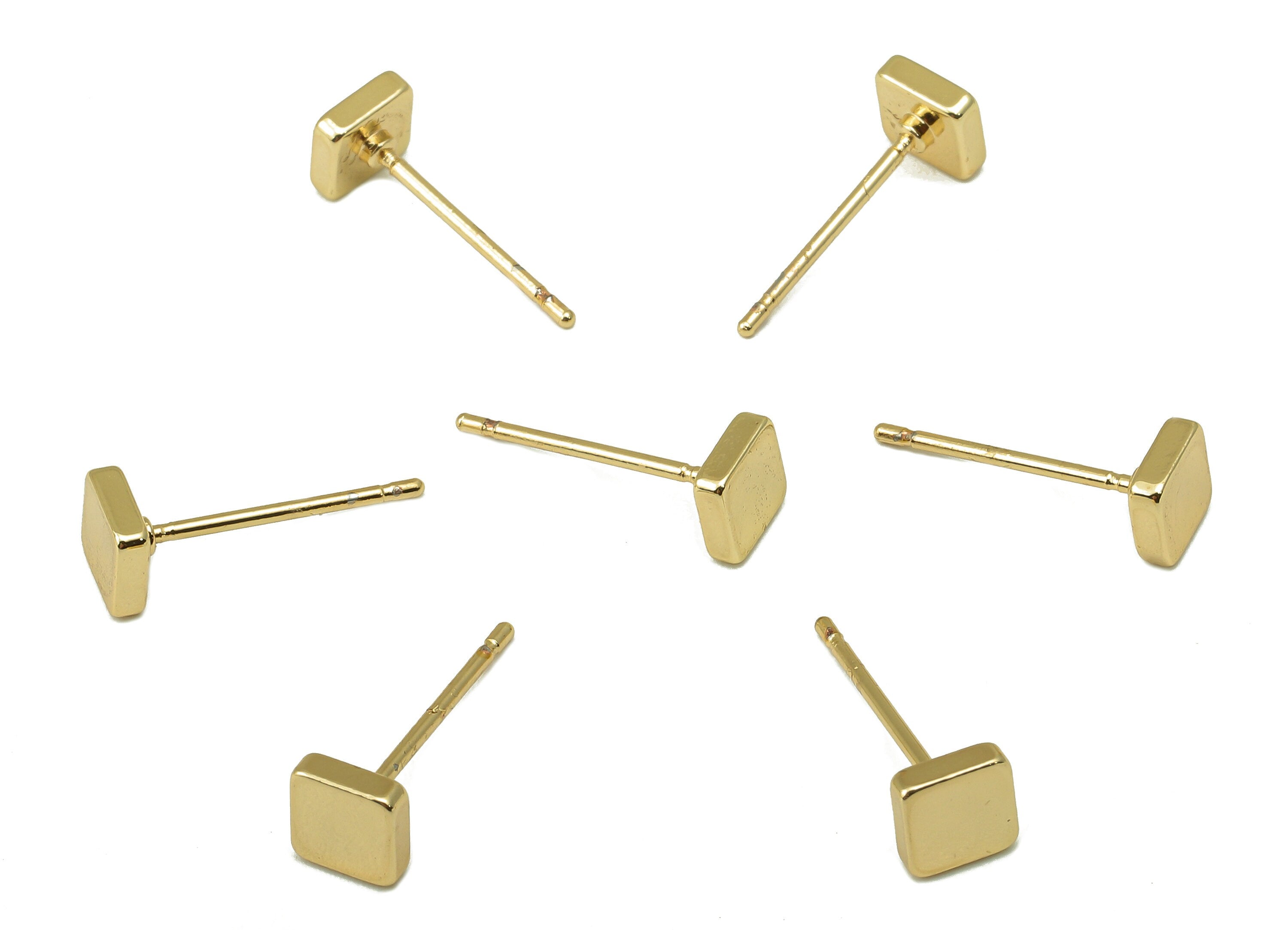 Brass Square Earring Stud - Cubic Steel Stud - Earring Post -18K Real Gold Plated - Jewelry Supplies-Earring Findings-5x5x2mm-RGP5929G - DOMEDBAZAAR