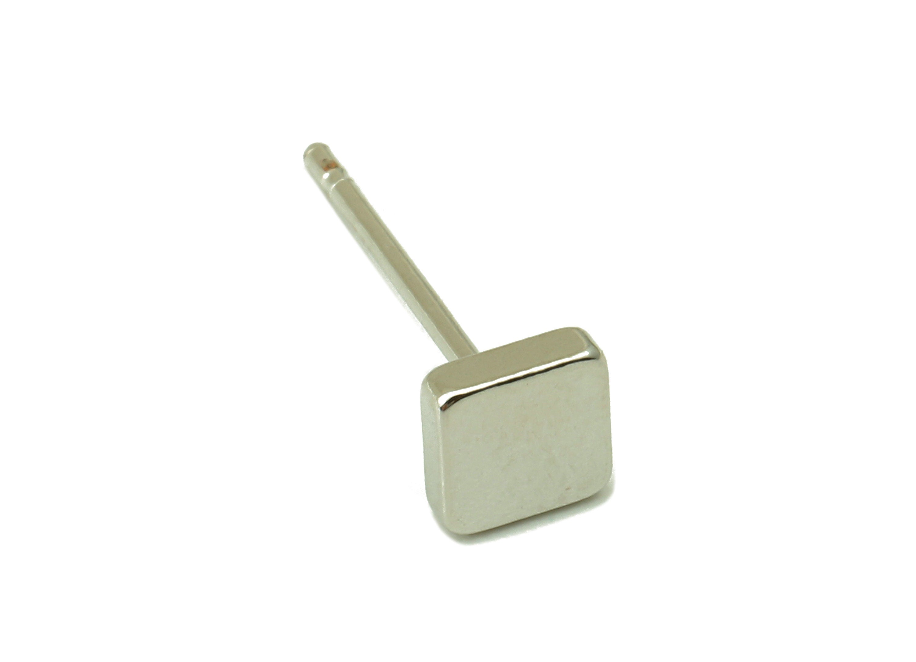 Silver Square Earring Stud - Cubic Steel Stud - Earring Post -18K Real White Gold Plated - Jewelry Supplies-Earrings-5x5x2mm-RGP5929S - DOMEDBAZAAR