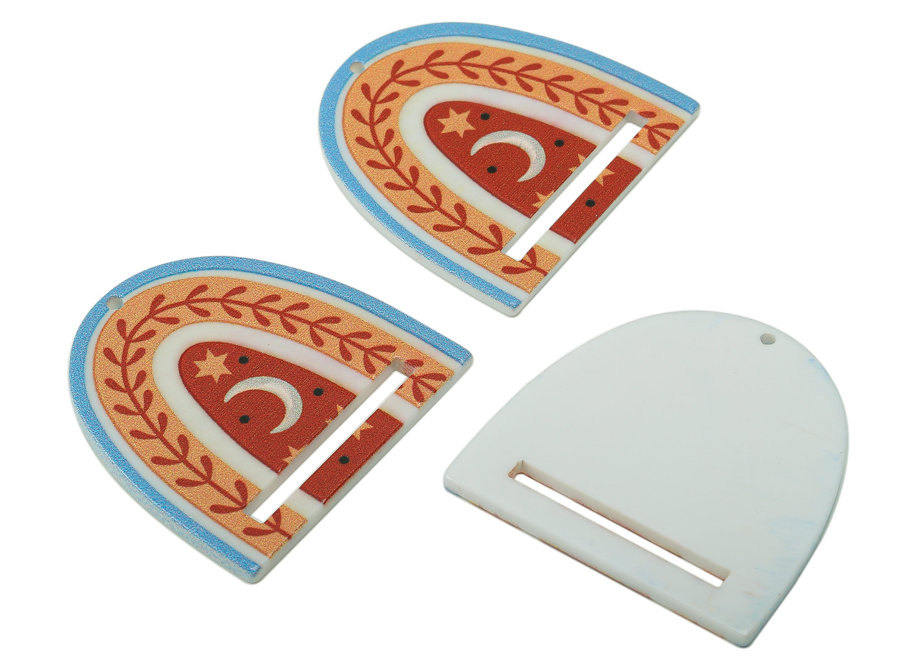 Acrylic Rainbow Crescent Pendant - Acrylic Rainbow Star Earring Charm - Earring Finding - Jewelry Making Supplies -36.62x 37.2x2mm - AC2589D - DOMEDBAZAAR