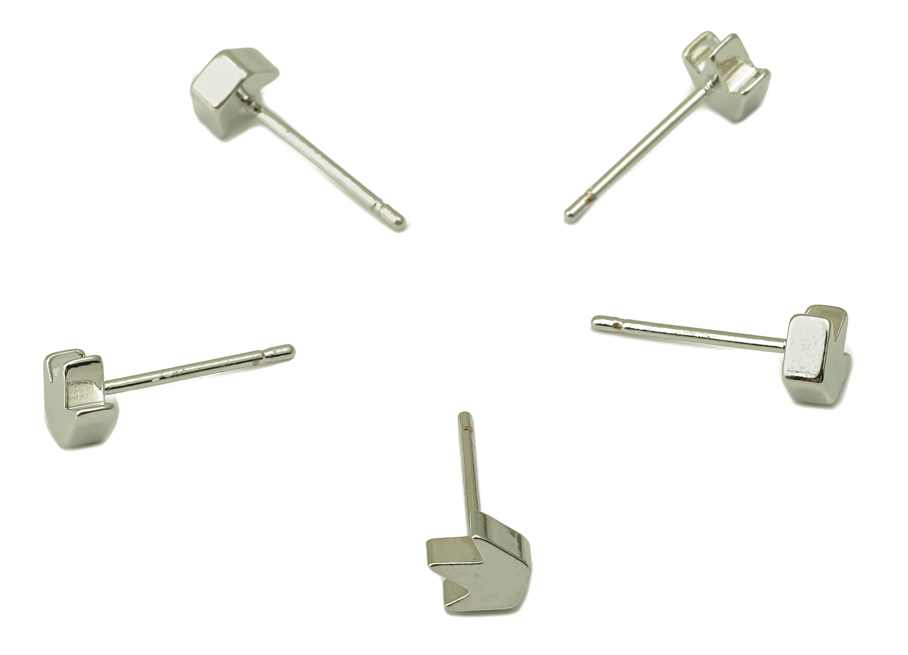 Silver Crown Earring Stud - Cubic Mini Crown Earring Post -18K Real White Gold Plated - Jewelry Supplies-Earring Findings-6x5x2mm-RGP5930S - DOMEDBAZAAR