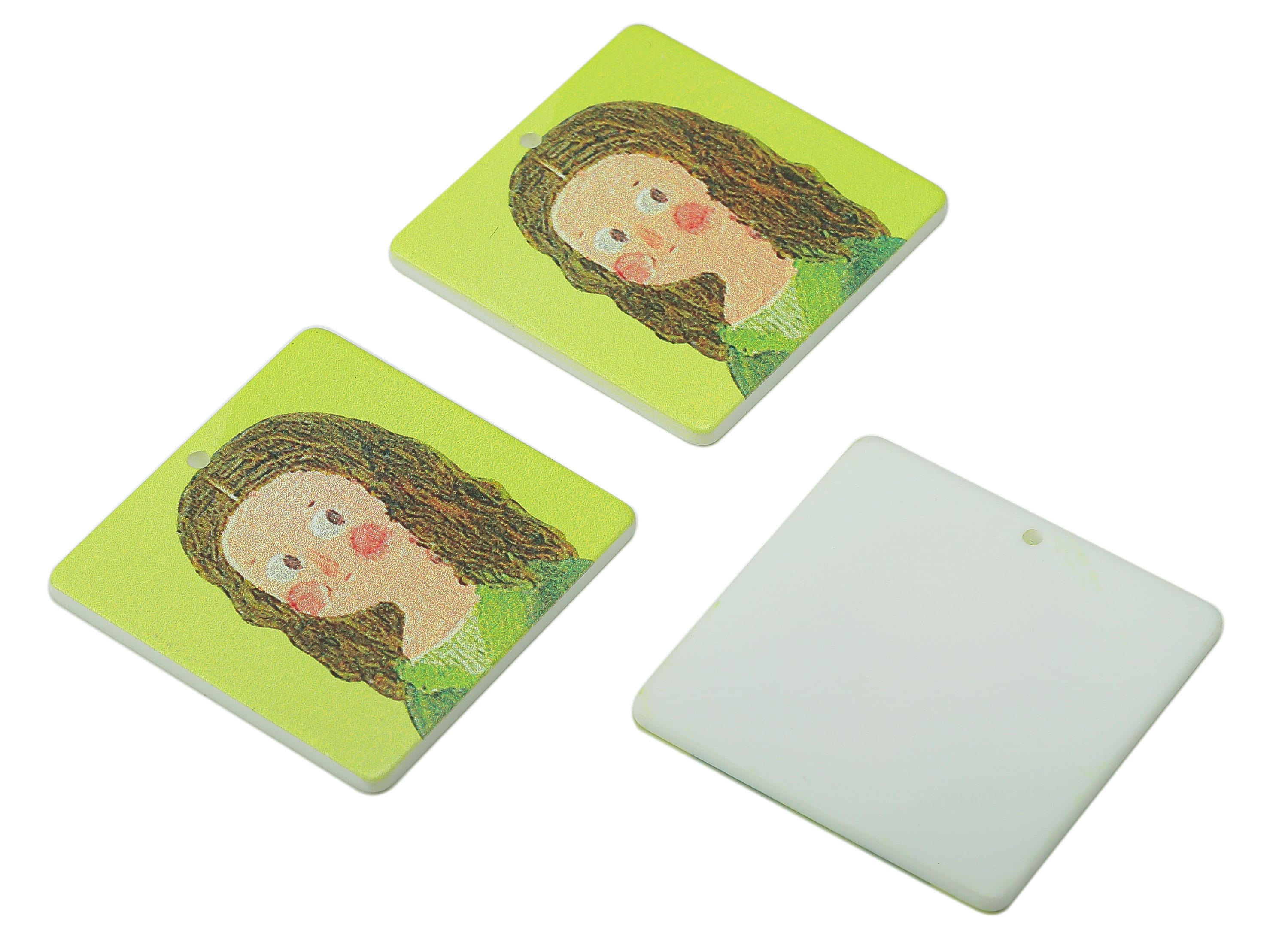 Square Acrylic Charm - Green Portrait Pendant Charm – Square Girl Earring Charm – DIY Jewelry Making Supplies -34x 34.2 x 2.02mm - AC2595 - DOMEDBAZAAR