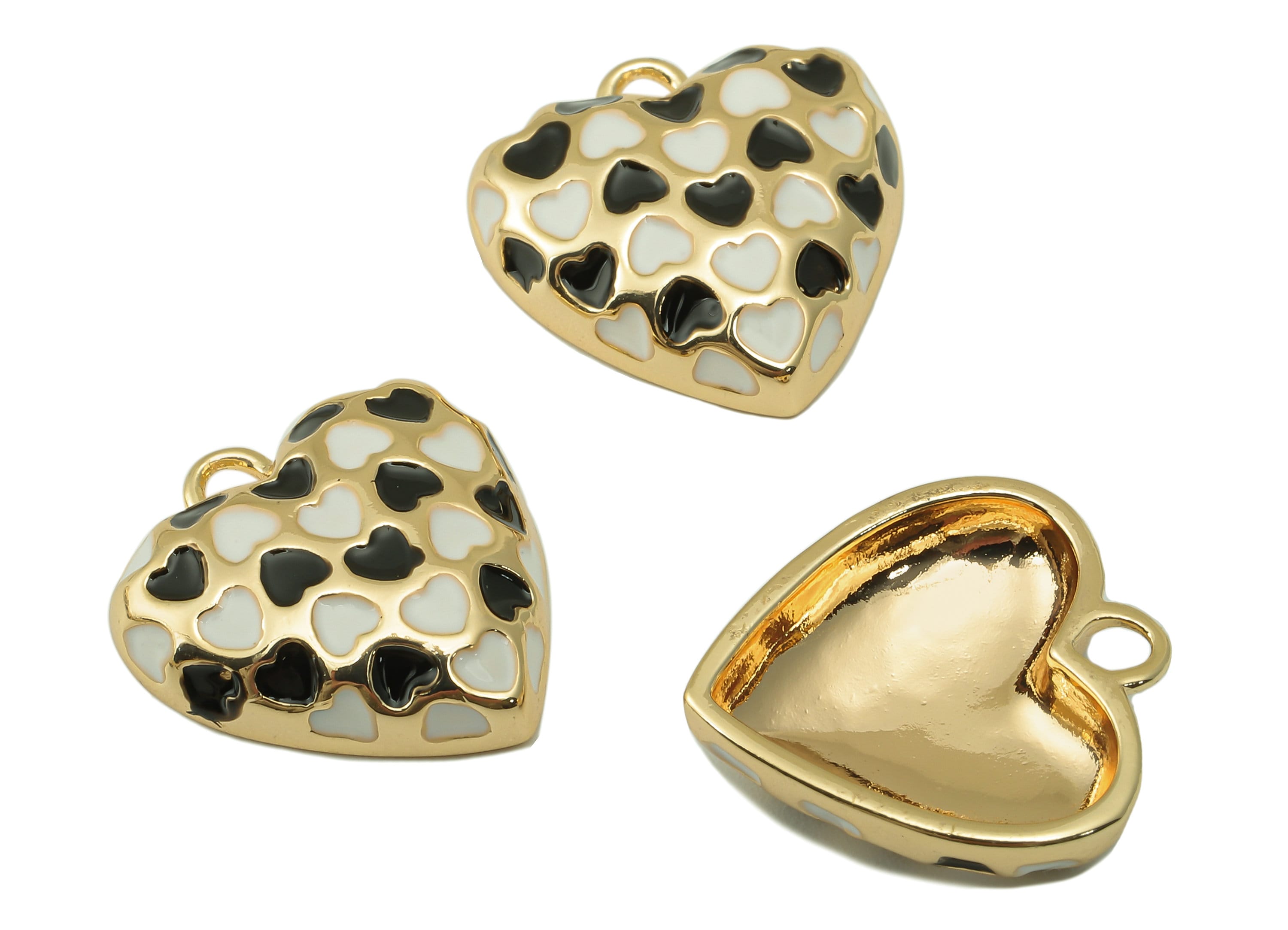 Brass Heart Earring Charm - Brass Heart Pendant - Heart Enamel Earrings - 18k Genuine Gold Plated Brass-Jewelry Making-18.22x17x2-RGP6598 - DOMEDBAZAAR