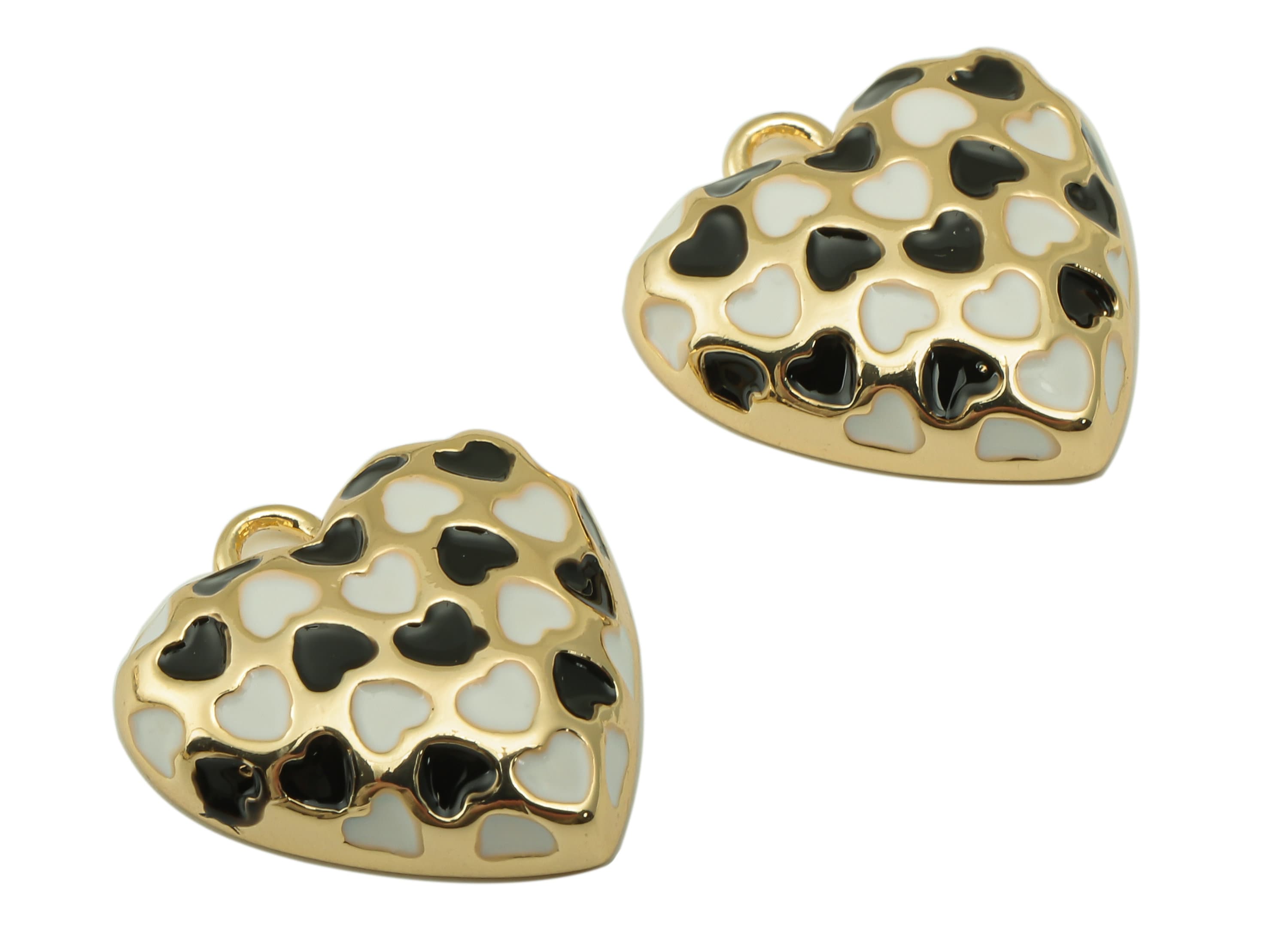 Brass Heart Earring Charm - Brass Heart Pendant - Heart Enamel Earrings - 18k Genuine Gold Plated Brass-Jewelry Making-18.22x17x2-RGP6598 - DOMEDBAZAAR