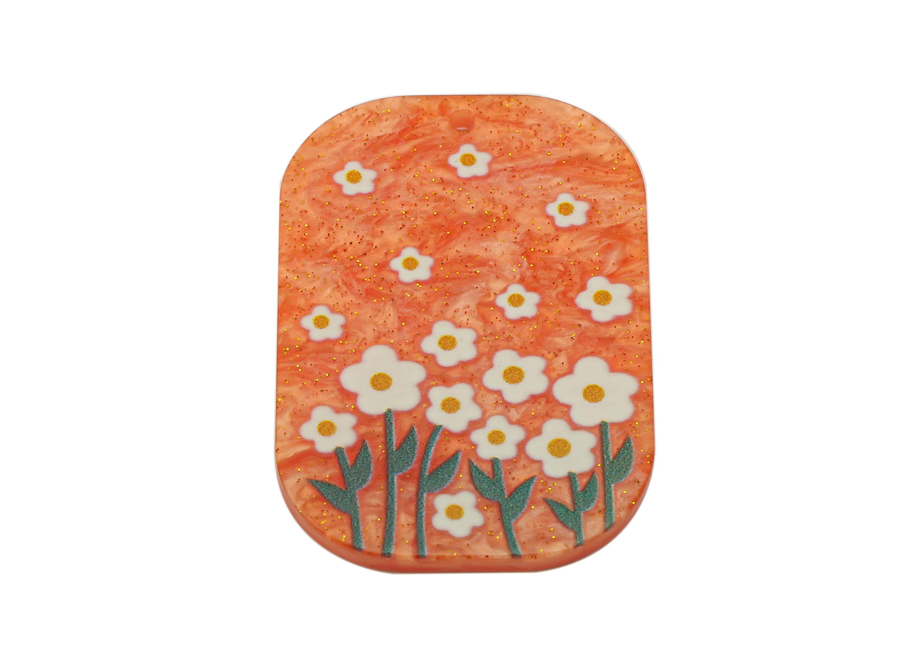 Rectangle Acrylic Charm - Orange Flower Pendant Charm – Rectangle Flower Earring Charm – DIY Jewelry Making Supplies 38.9x 26x2.2mm - AC2596 - DOMEDBAZAAR
