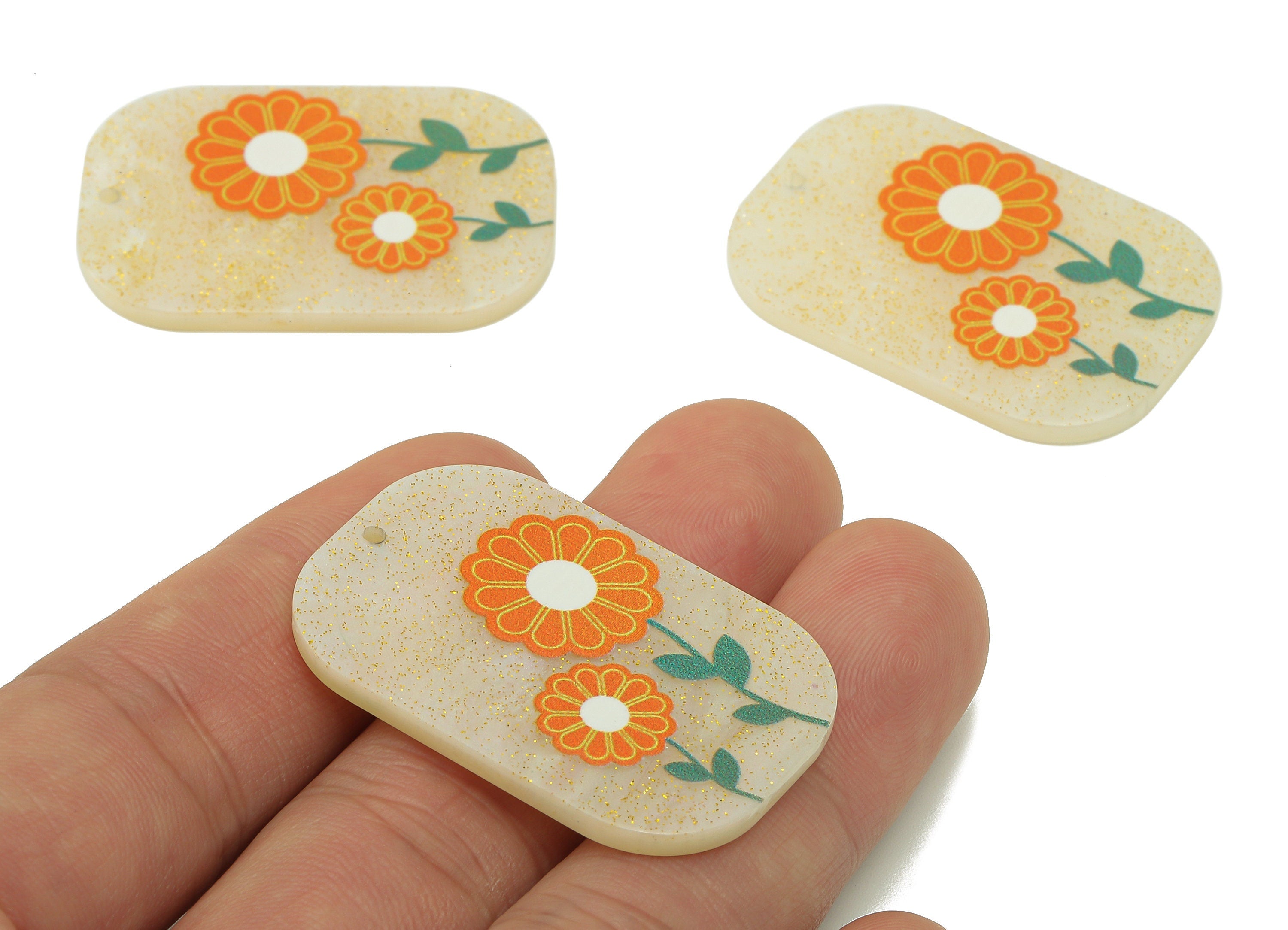 Rectangle Acrylic Charm - Sunflower Pendant Charm – Rectangle Flower Earring Charm – DIY Jewelry Making Supplies - 38.9x 26x 2.2mm - AC2597 - DOMEDBAZAAR