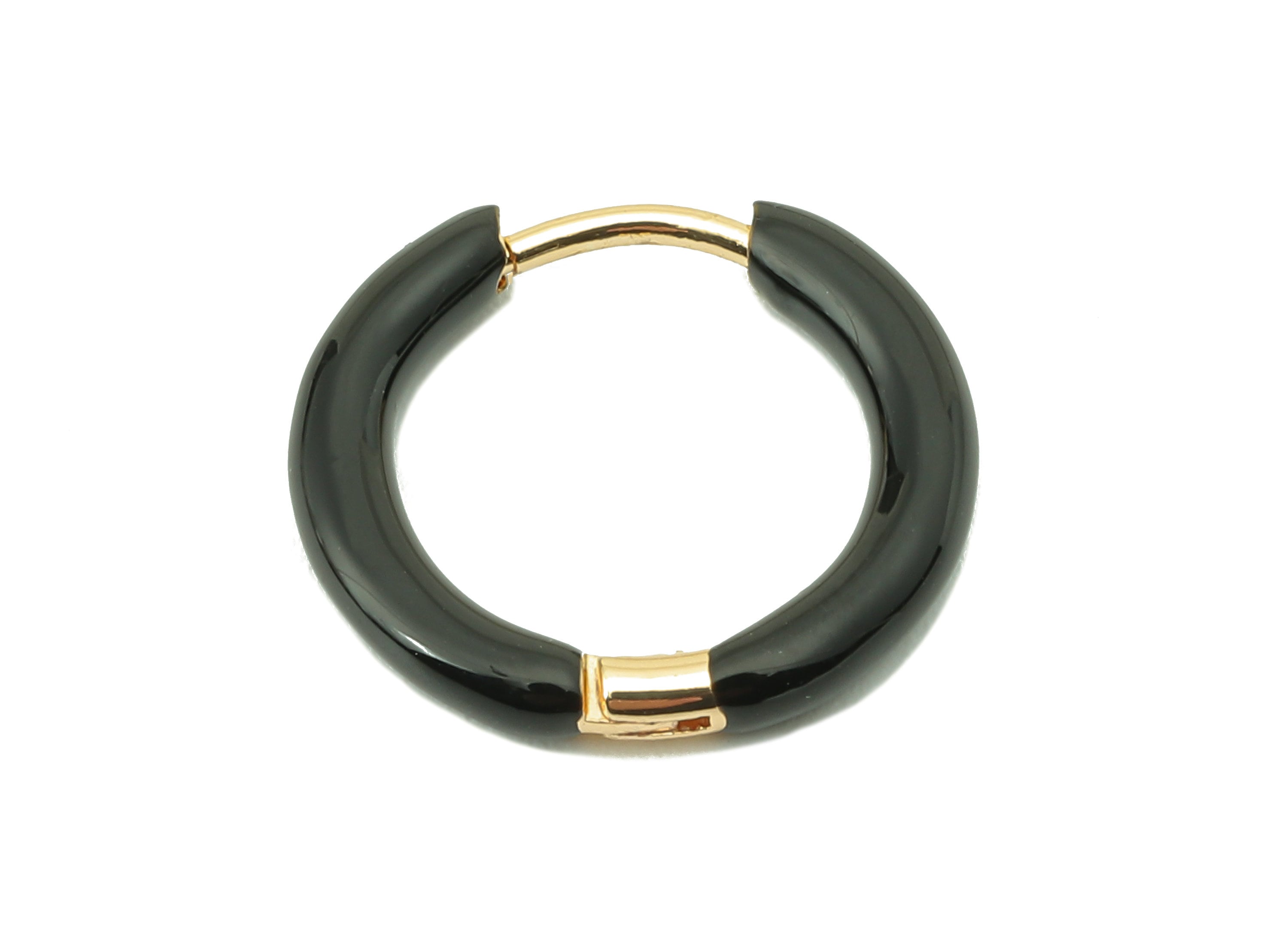 Stainless Steel Circle Earring Clasps - Mini Black Enamel Hoop Earring -Huggie Hoop Clasp -18K Real Gold Plating-16.57x15.19x2.71mm-RGP5889F - DOMEDBAZAAR