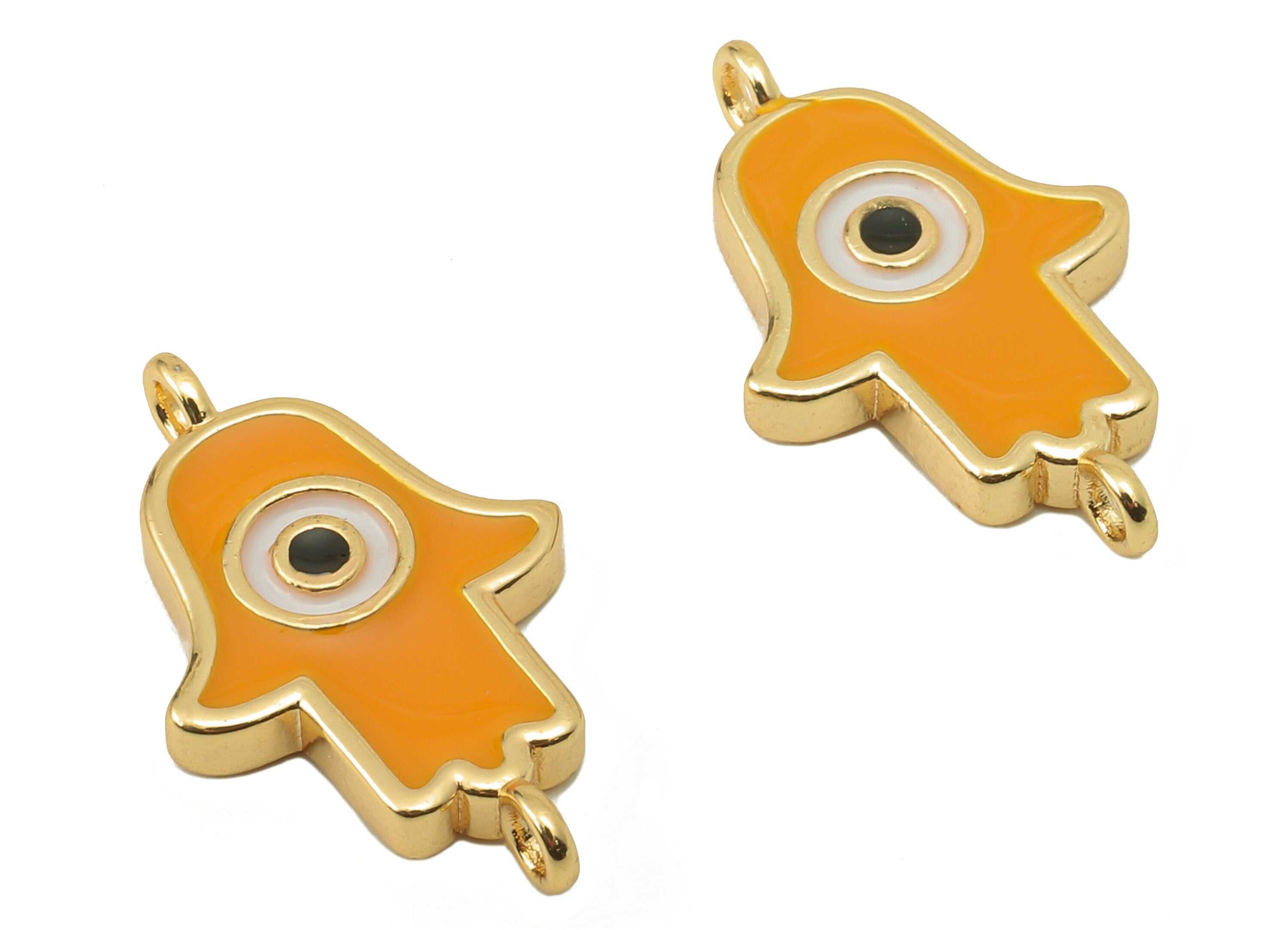 Brass Hamsa Earring Connector - Brass Yellow Enamel Pendant With Loop -Enamel for Bracelet-18K Real Gold Plating-21.05x12.88x2.42mm-RGP5890A - DOMEDBAZAAR