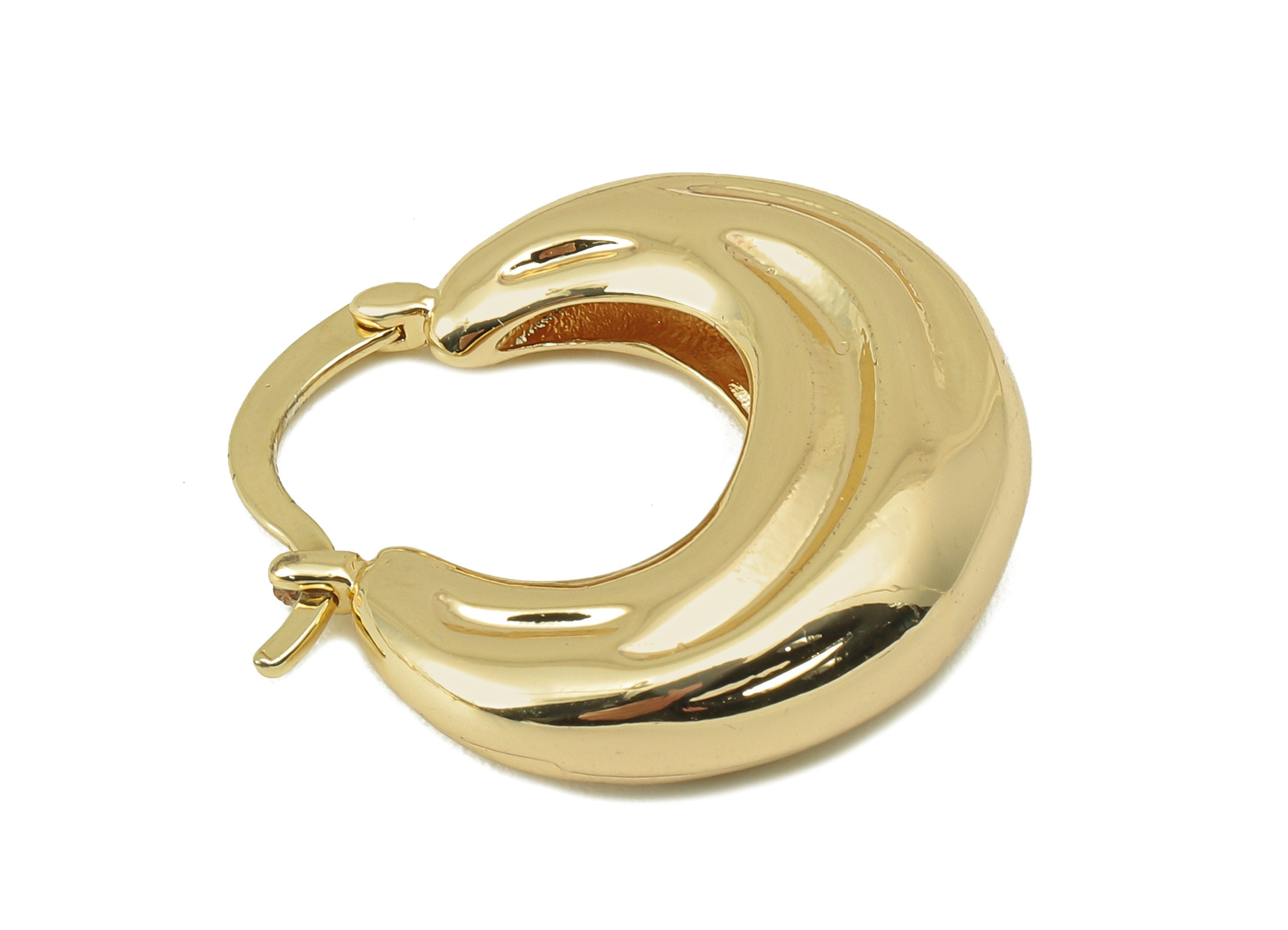 Brass Round Hoop Huggie Earring - Brass Thick Hoop Earrings- Circle Hoop Earrings- 18K Real Gold Plating-25.17x 23.65x6.63mm-RGP5871 - DOMEDBAZAAR