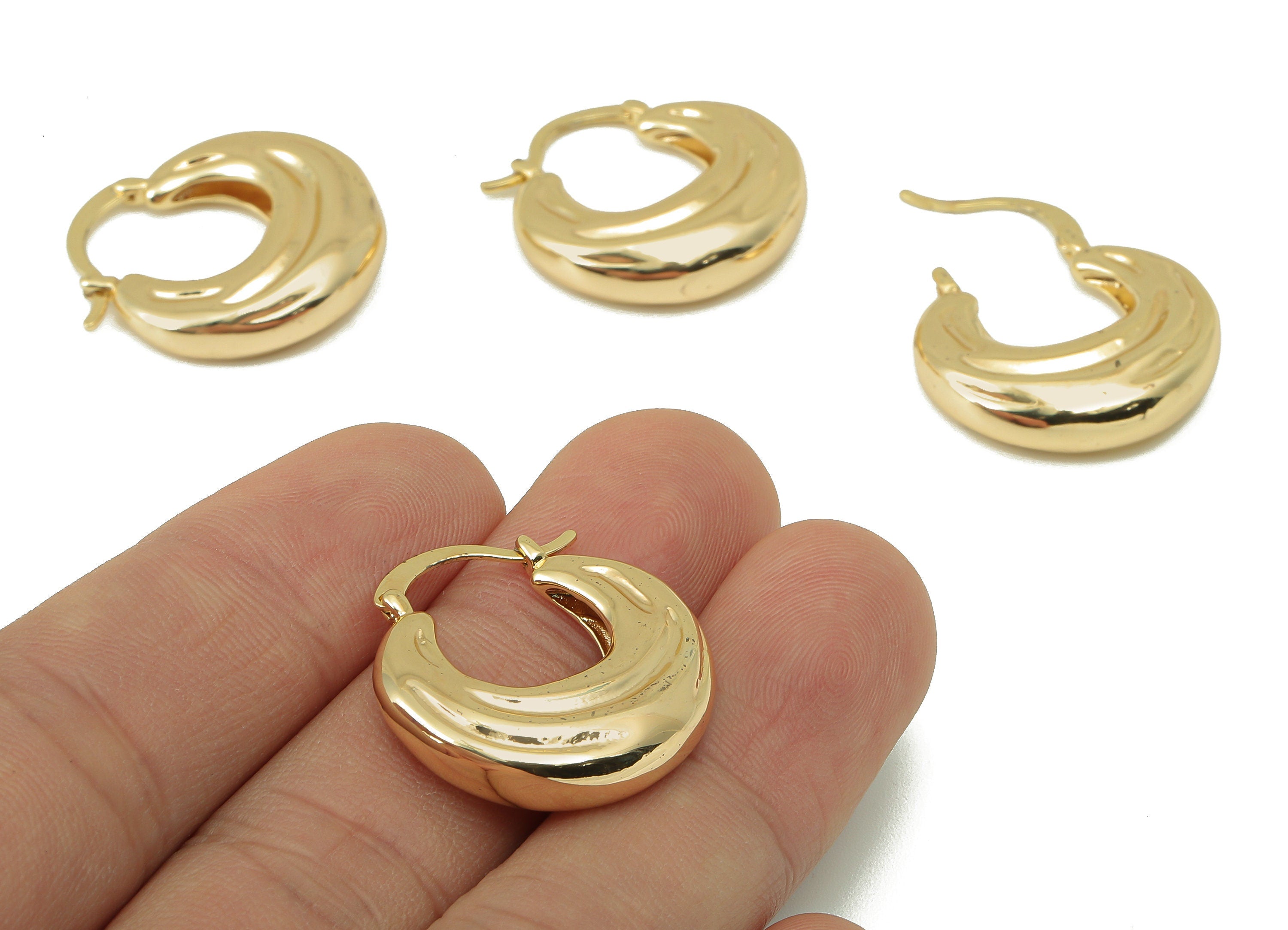 Brass Round Hoop Huggie Earring - Brass Thick Hoop Earrings- Circle Hoop Earrings- 18K Real Gold Plating-25.17x 23.65x6.63mm-RGP5871 - DOMEDBAZAAR