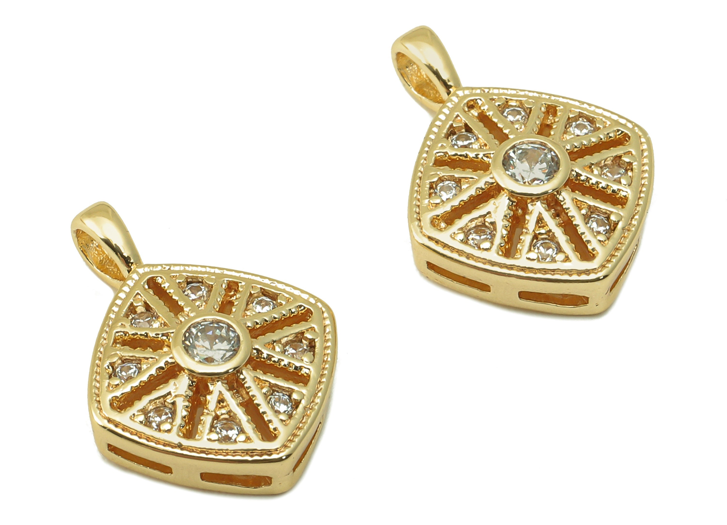 Brass Square Earring Charm - Brass Cubic Zircon Square Pendant - For Necklace - 18K Genuine Gold Plated Brass - 15.65x11.24x2.47mm -RGP6613 - DOMEDBAZAAR