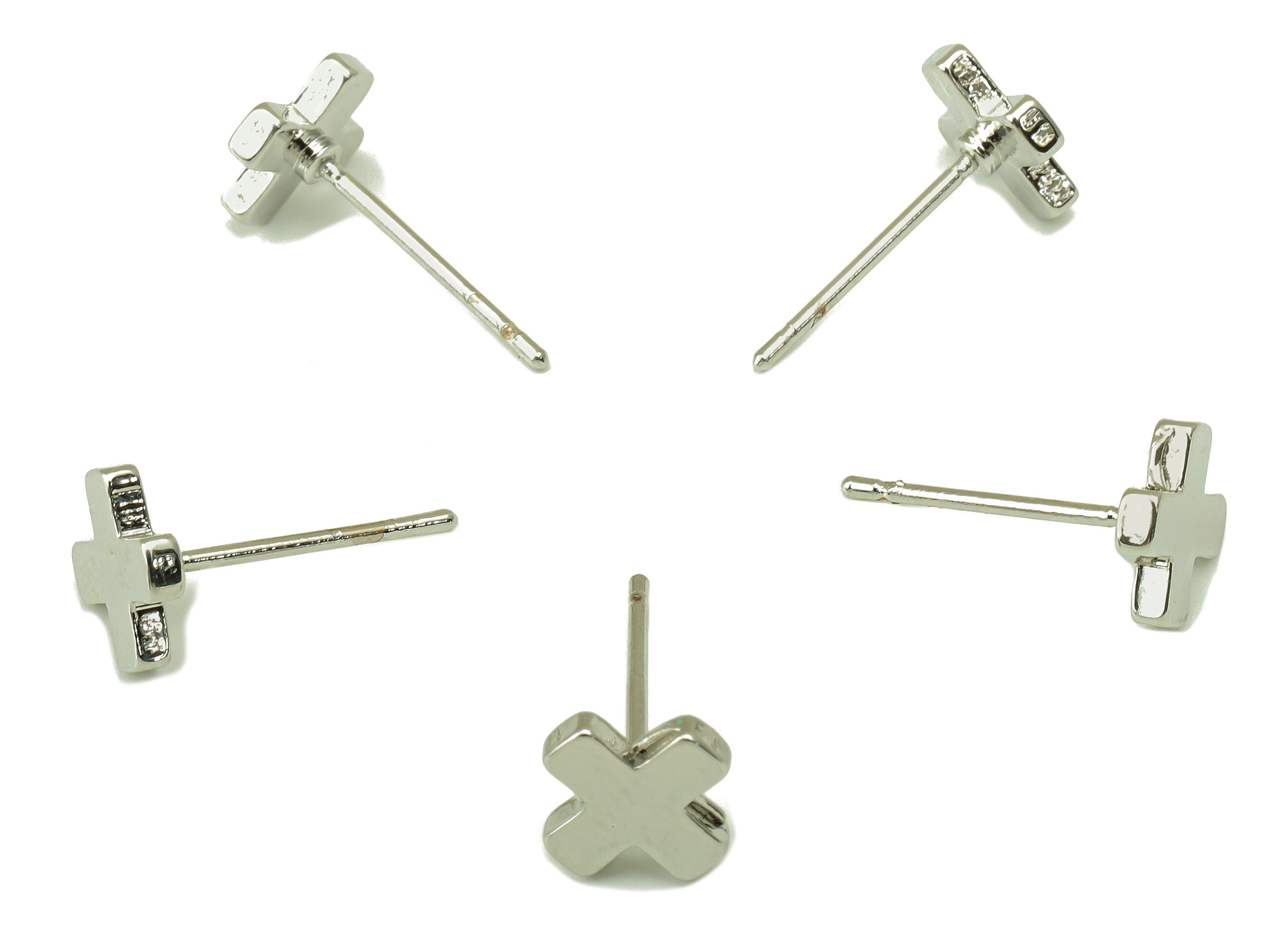 Silver Cross Earring Stud - Cross Earring Post - Stainless Steel Earring Post- 18K Real White Gold Plated - Ear Stud- 7x7x1.5mm- RGP5933S - DOMEDBAZAAR