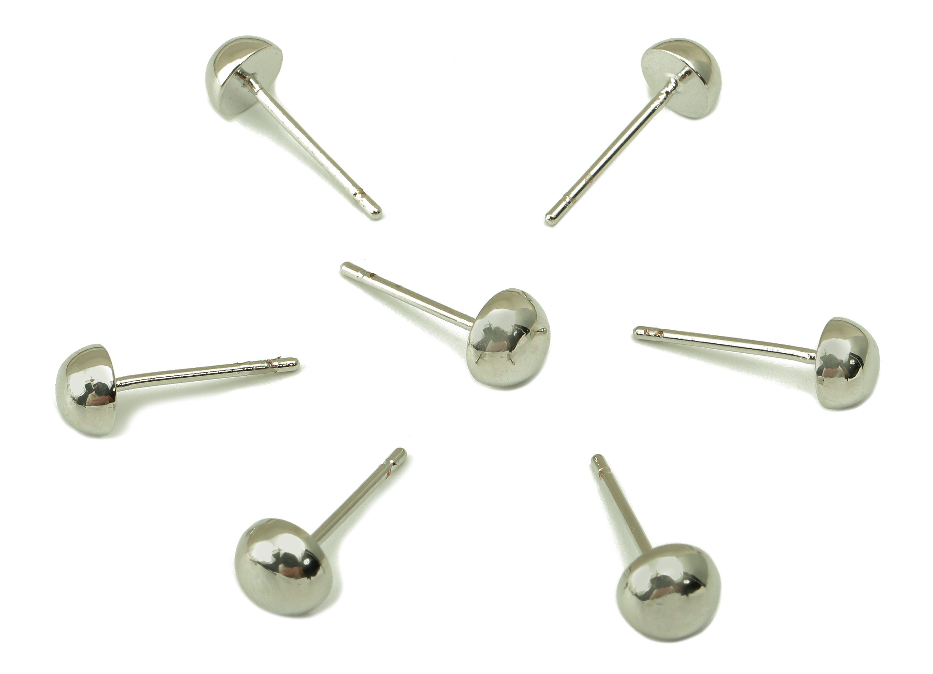 Silver Half Circle Earring Stud - Half Circle Pad Earring Post - 18K Real White Gold Plated - Ear Stud-Findings- 5x5x2.6mm- RGP5934S - DOMEDBAZAAR