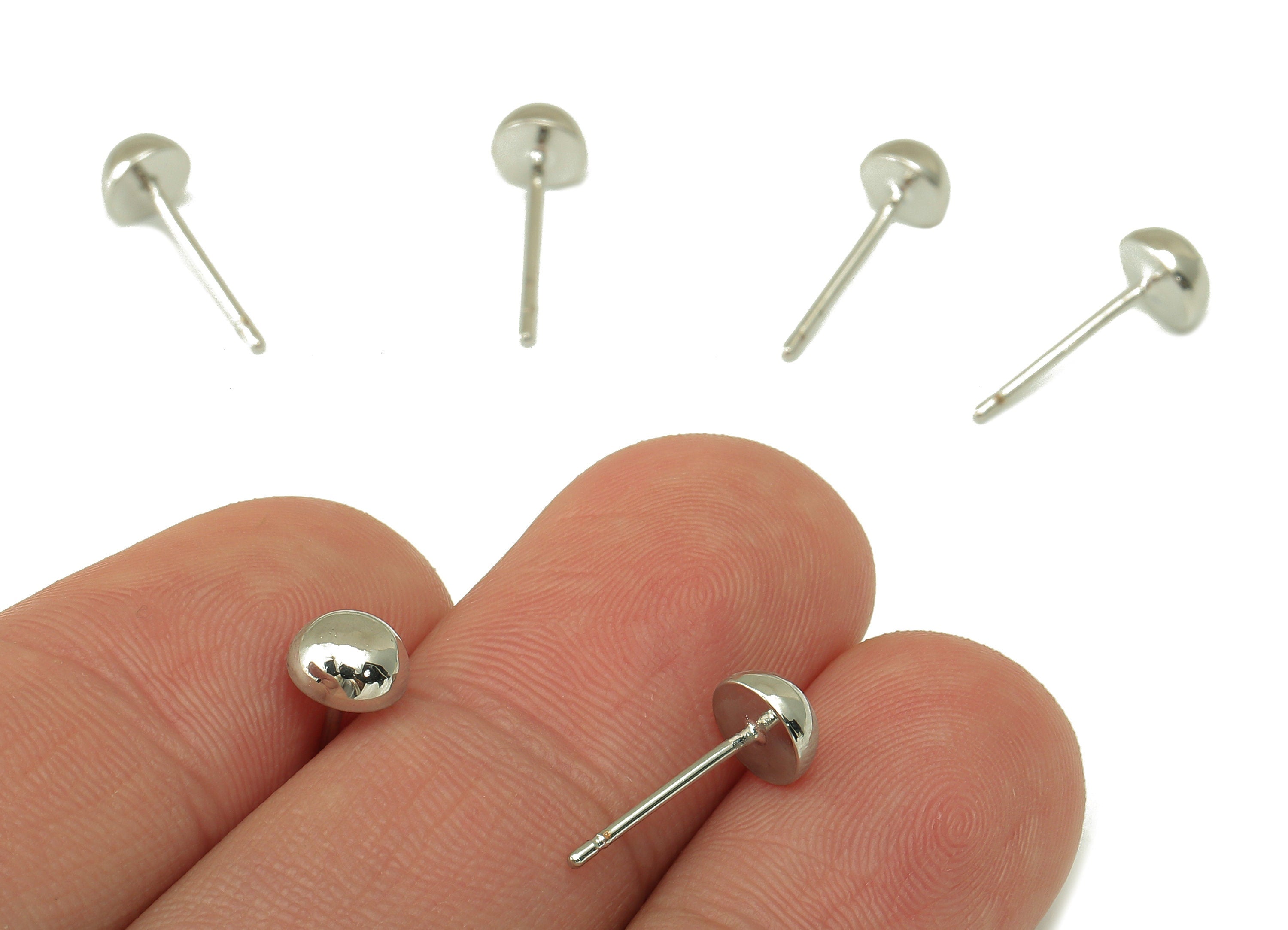 Silver Half Circle Earring Stud - Half Circle Pad Earring Post - 18K Real White Gold Plated - Ear Stud-Findings- 5x5x2.6mm- RGP5934S - DOMEDBAZAAR