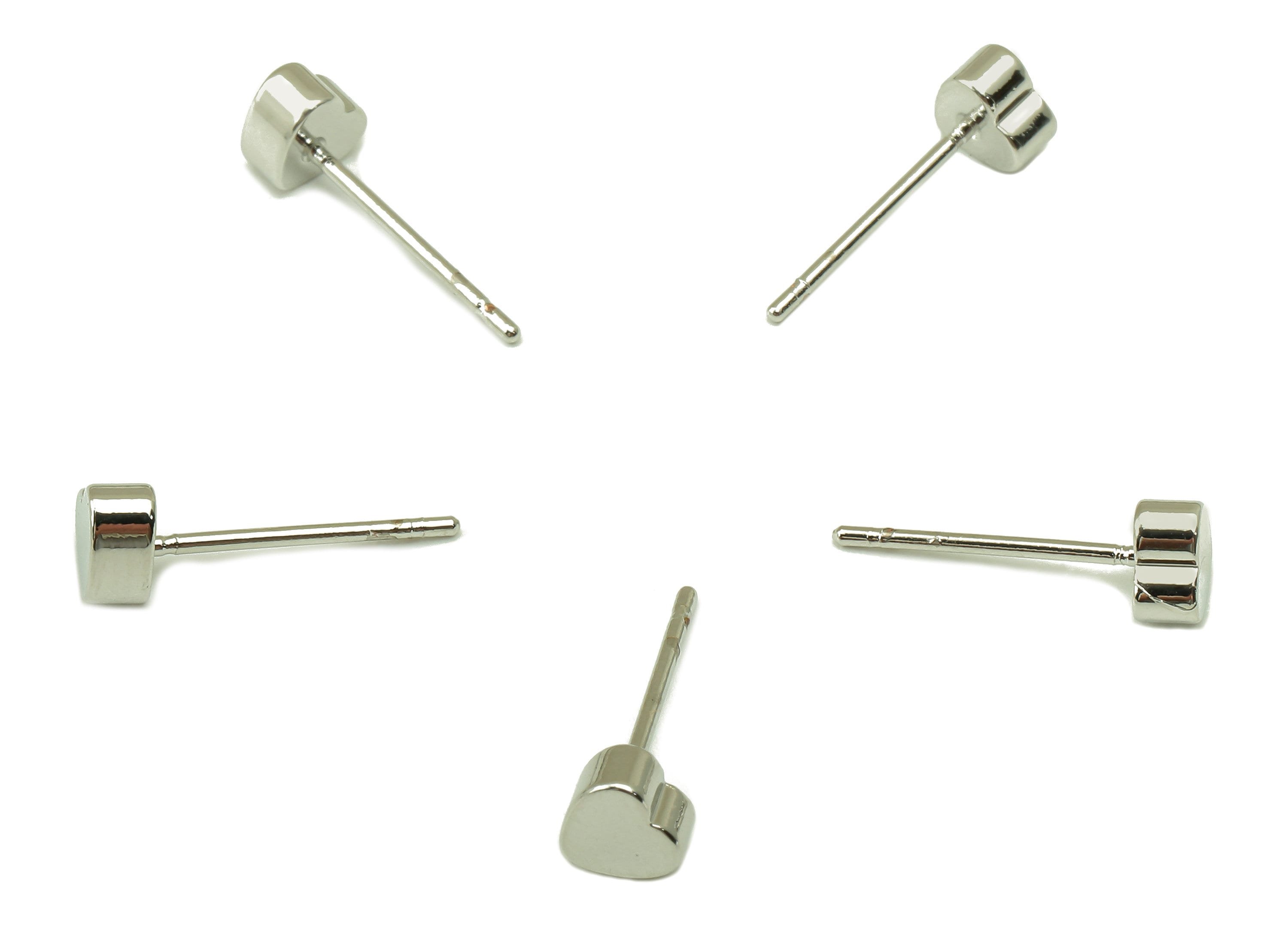 Silver Heart Earring Stud - Heart Pad Earring Post - 18K Real White Gold Plated -Cubic Ear Stud-Jewely Findings- 5x5x3mm- RGP5935S - DOMEDBAZAAR