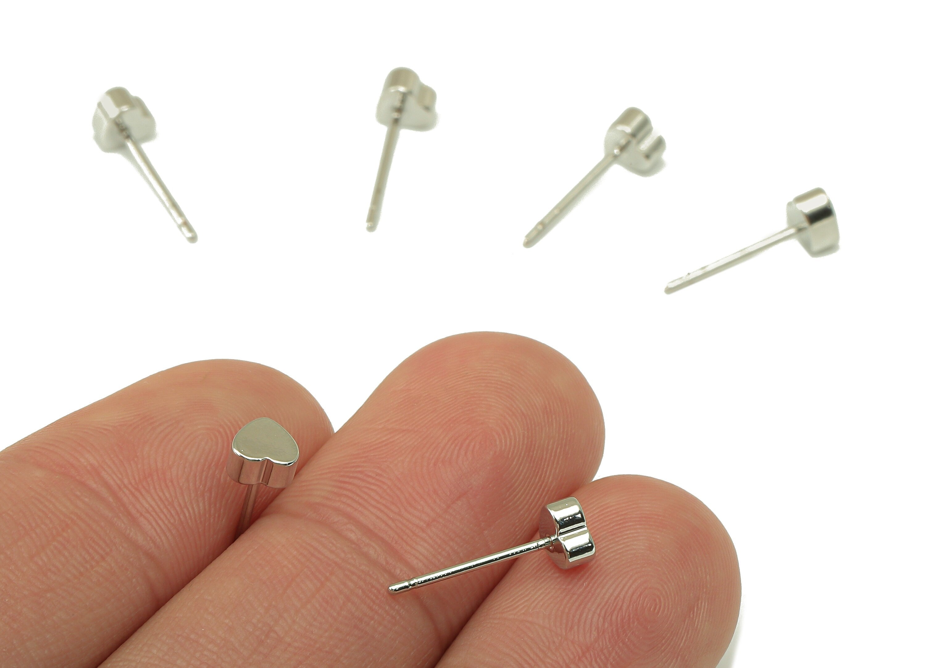 Silver Heart Earring Stud - Heart Pad Earring Post - 18K Real White Gold Plated -Cubic Ear Stud-Jewely Findings- 5x5x3mm- RGP5935S - DOMEDBAZAAR