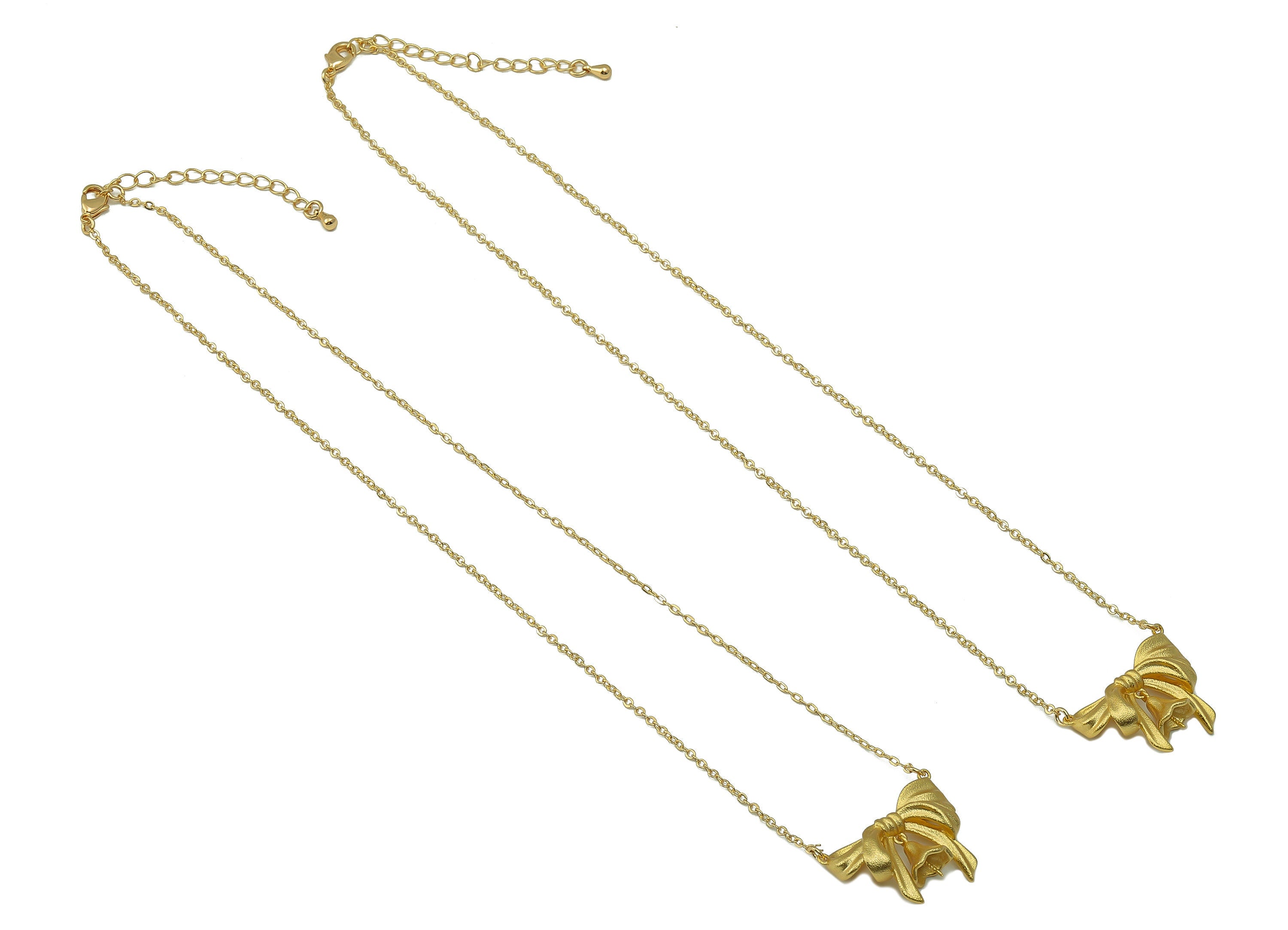 Brass Butterfly Necklace - Brass Gold Bow Tie Pendant -  Bow Tie Small Bell - 18K Real Gold Plated Brass - 286x 26.24x 0.94mm - RGP6625 - DOMEDBAZAAR