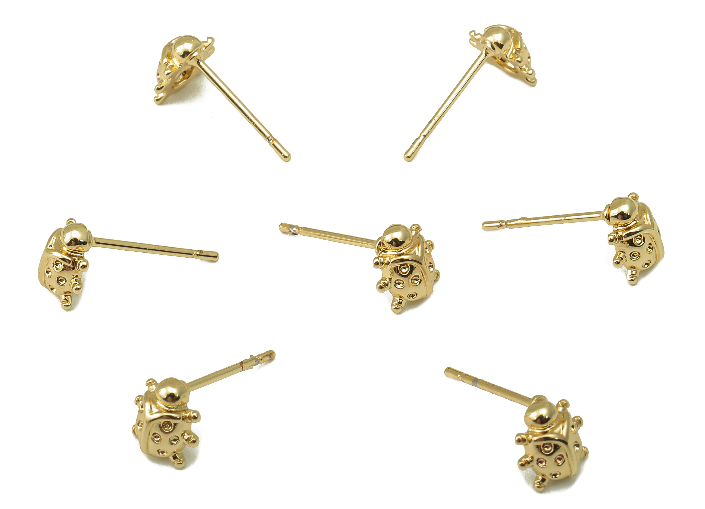 Brass Ladybug Earring Stud - Animal Earring Post - 18K Real Gold Plated -Surgical Stud-Jewely Findings-Earring Post -7x7x3mm- RGP5936G - DOMEDBAZAAR