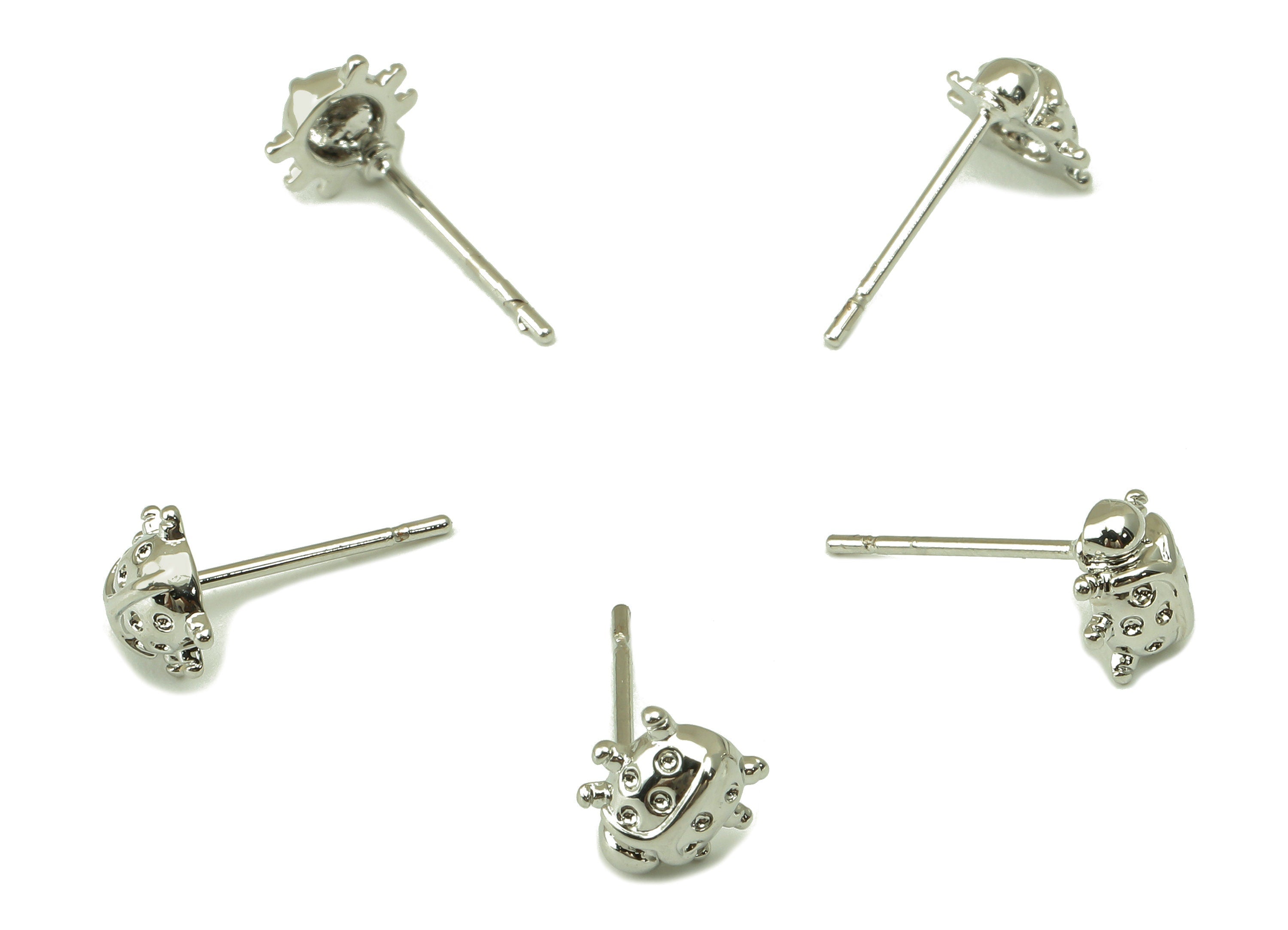 Silver Ladybug Earring Stud - Animal Earring Post - 18K Real White Gold Plated -Surgical Stud-Jewely Findings -7x7x3mm- RGP5936S - DOMEDBAZAAR