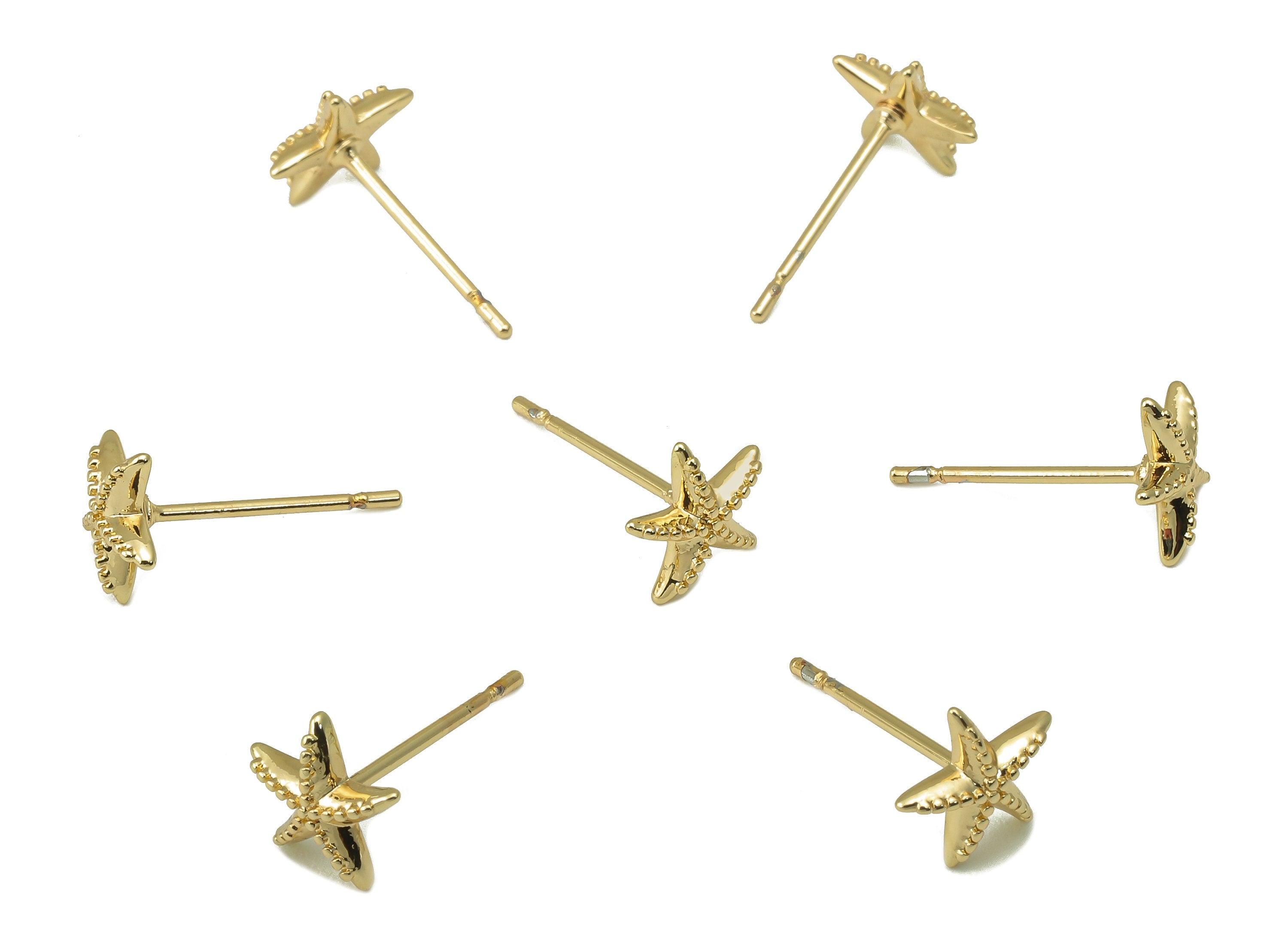 Brass Starfish Earring Stud - Ocean Star Earring Post - 18K Real Gold Plated -Surgical Stud-Jewely Findings-Earring Post -7x7x2mm- RGP5937G - DOMEDBAZAAR
