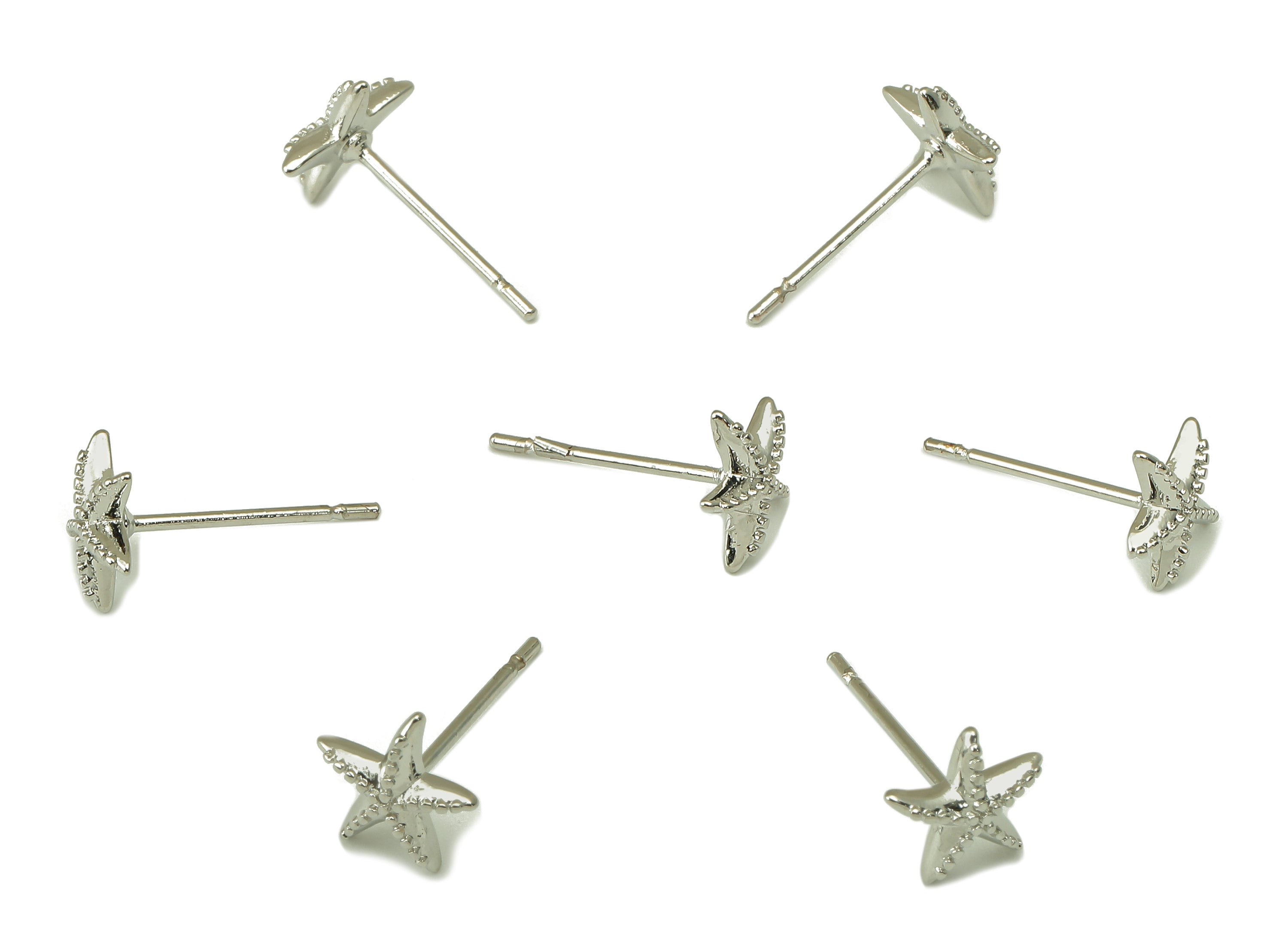 Silver Starfish Earring Stud - Ocean Star Earring Post - 18K Real White Gold Plated -Surgical Stud-Jewely Findings-7x7x2mm- RGP5937S - DOMEDBAZAAR