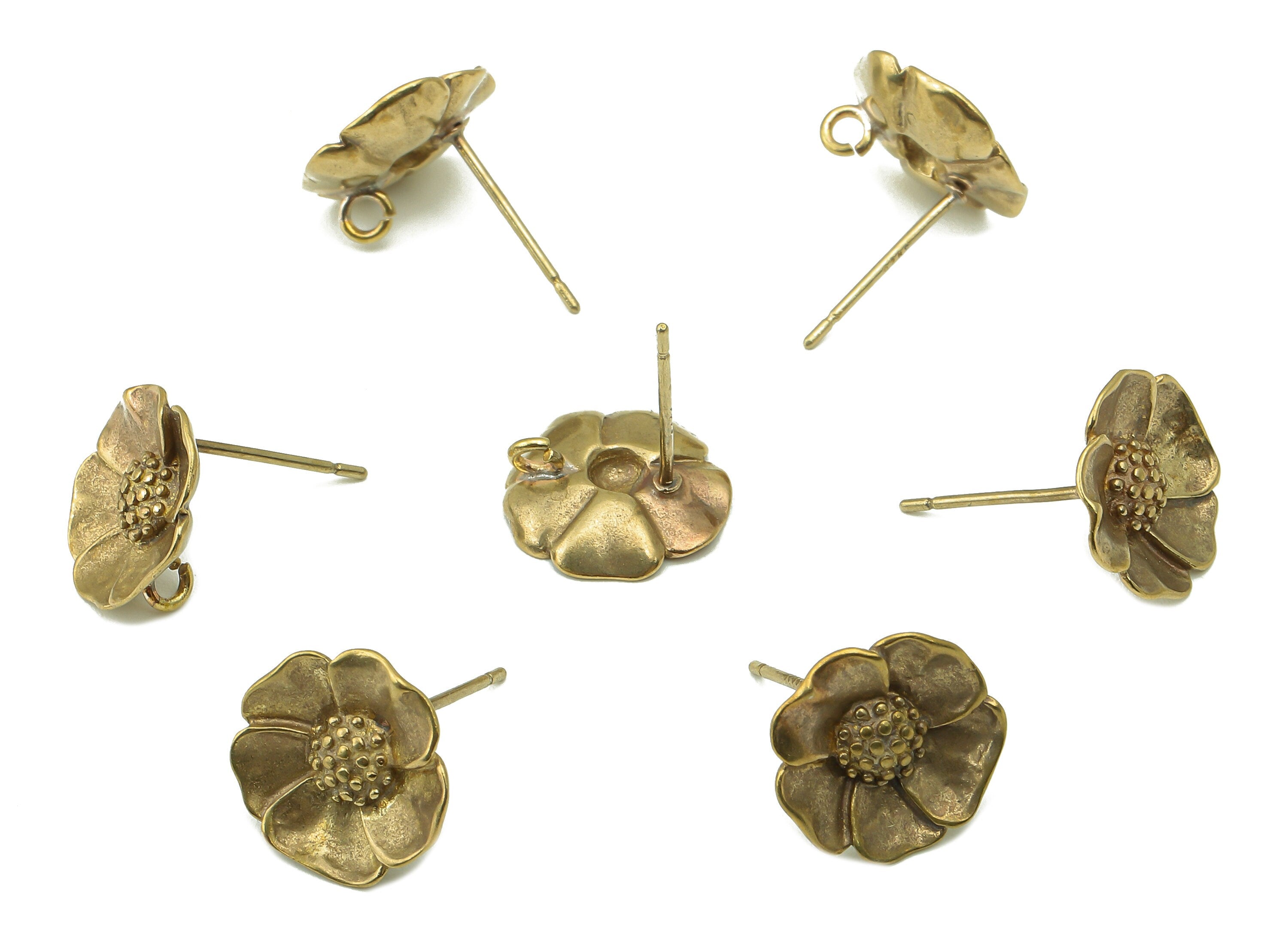 Raw Brass Daisy Stud Earring - Brass Flower Earring Post with a Loop- Earring Post -Jewelry Making- Jewelry Supplies-12x12x2mm- PP8373 - DOMEDBAZAAR
