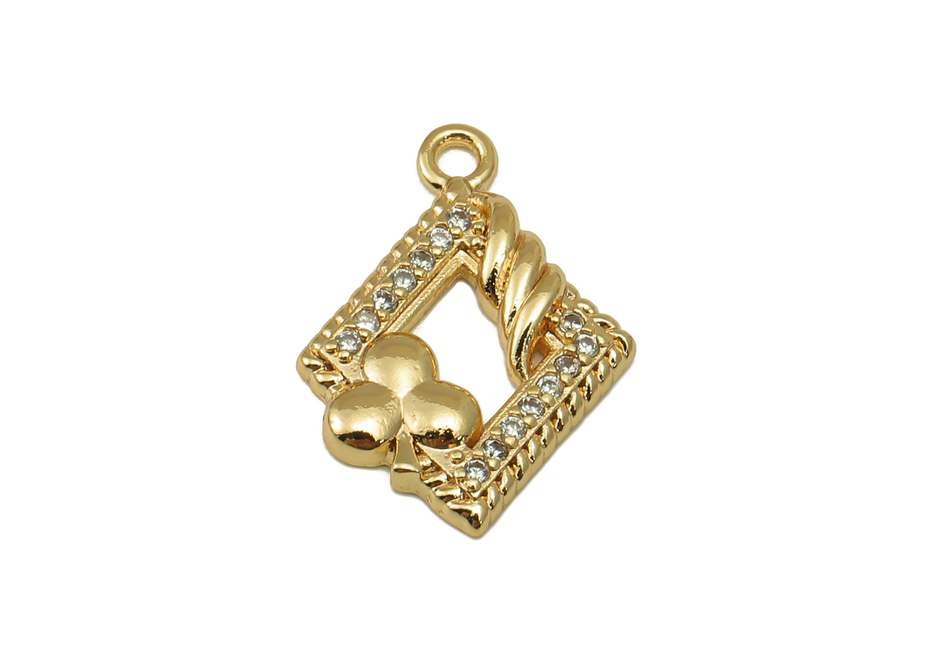 Brass Rhombic Earring Charm - Brass Cubic Zircon Flower Pendant - CZ Gold Hollow Rhombic Earring -18K Real Gold Plated-17.5x12.5x2mm-RGP6644 - DOMEDBAZAAR