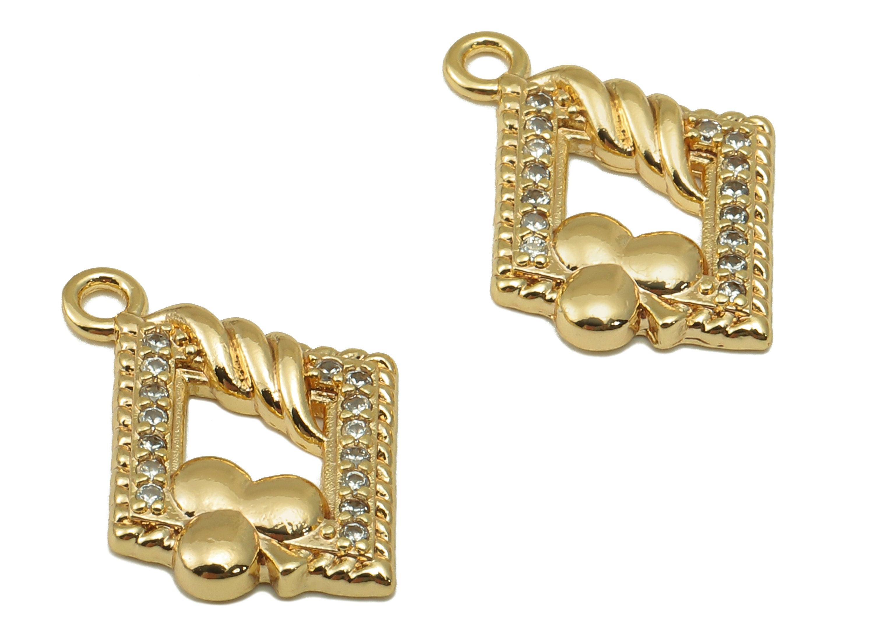 Brass Rhombic Earring Charm - Brass Cubic Zircon Flower Pendant - CZ Gold Hollow Rhombic Earring -18K Real Gold Plated-17.5x12.5x2mm-RGP6644 - DOMEDBAZAAR