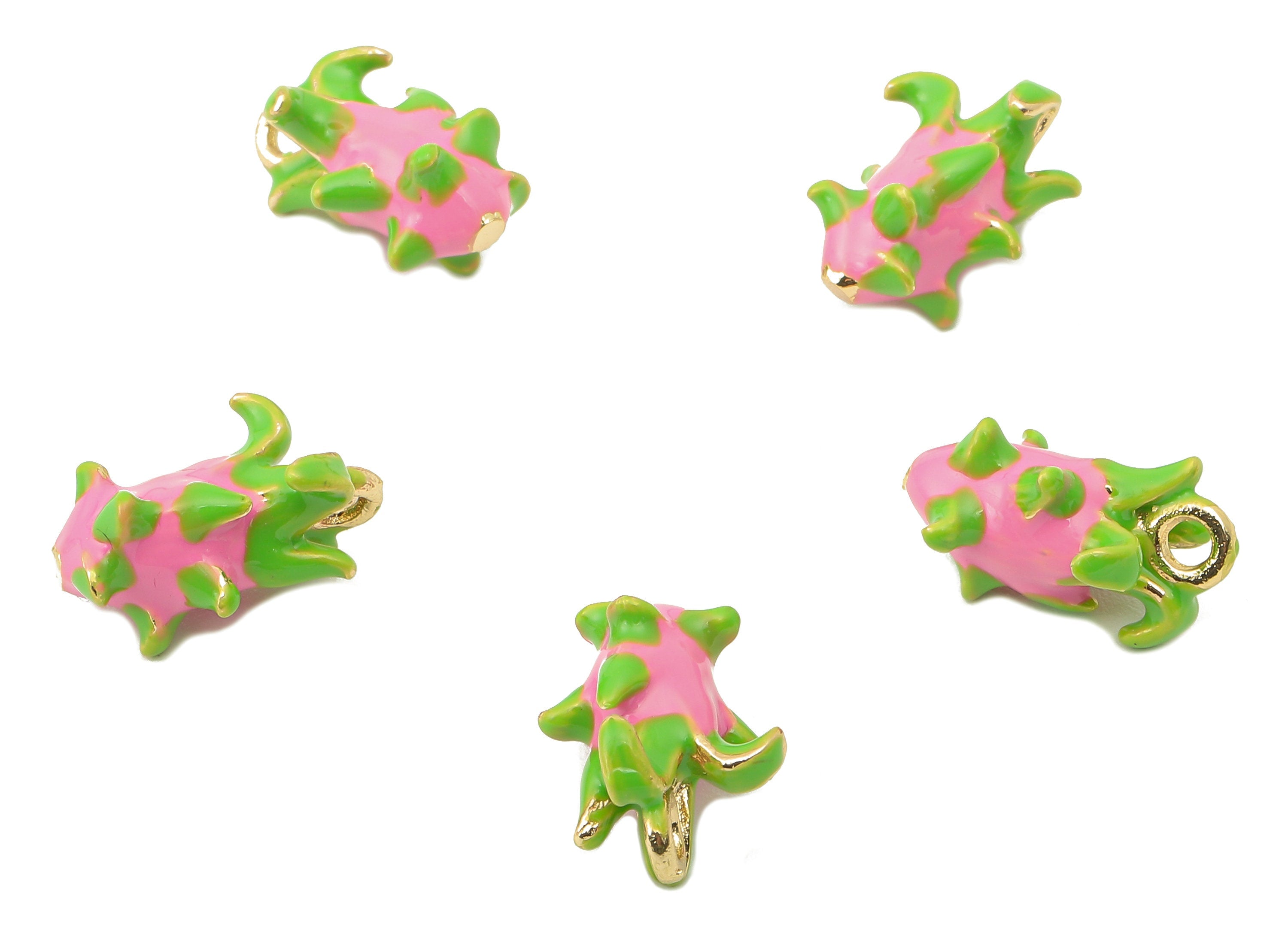Brass Dragon Fruit Earring Charm - Brass Mini Enamel Fruit Pendant With Loop - For Necklace -18K Real Gold Plating-15.21x9.78x6.08mm-RGP5893 - DOMEDBAZAAR