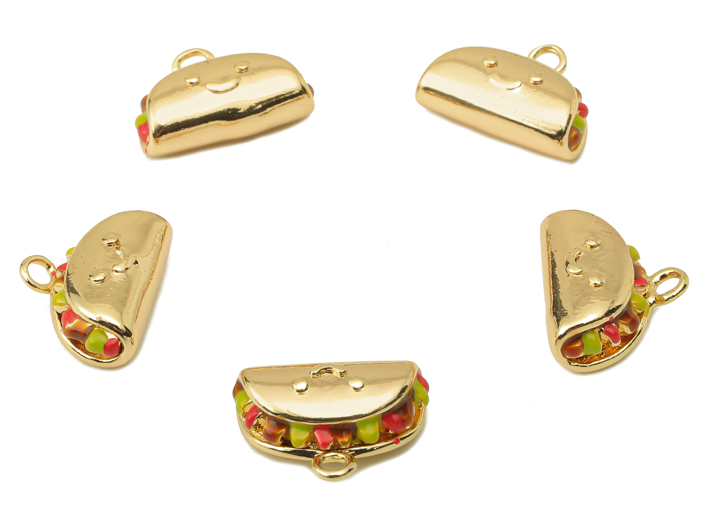 Brass Dumplings Earring Charm - Brass Sandwich Enamel Happy Face Pendant -  For Necklace -18K Real Gold Plating-13.52x 9.84x 5.09mm-RGP5895 - DOMEDBAZAAR
