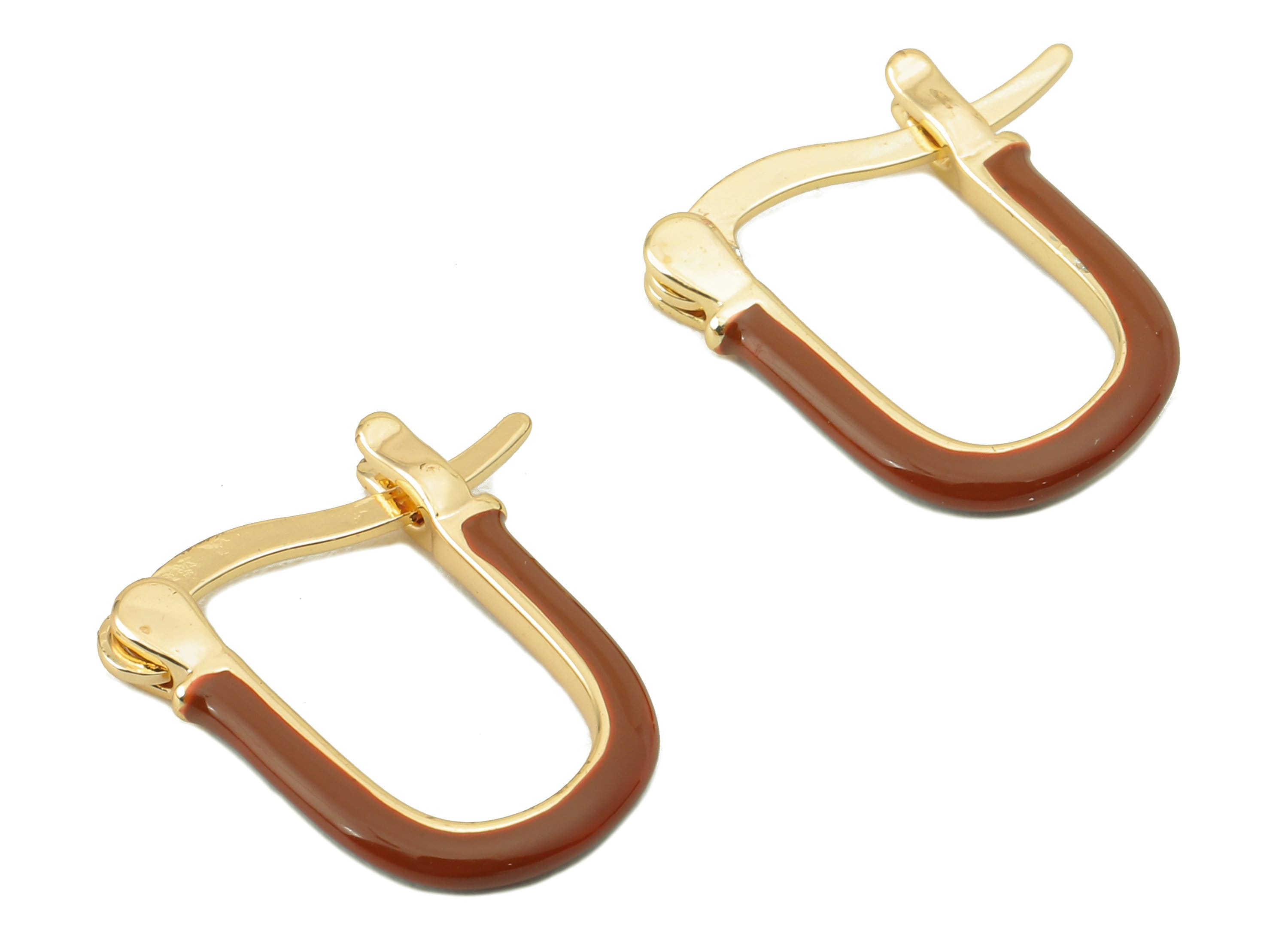 Brass Brown Clasp Earring Charm - Brass Enamel Gold Plated Brass Hoop Earring Clasp-18K Real Gold Plating-16.21x 16.03x 3.02mm-RGP5896 - DOMEDBAZAAR