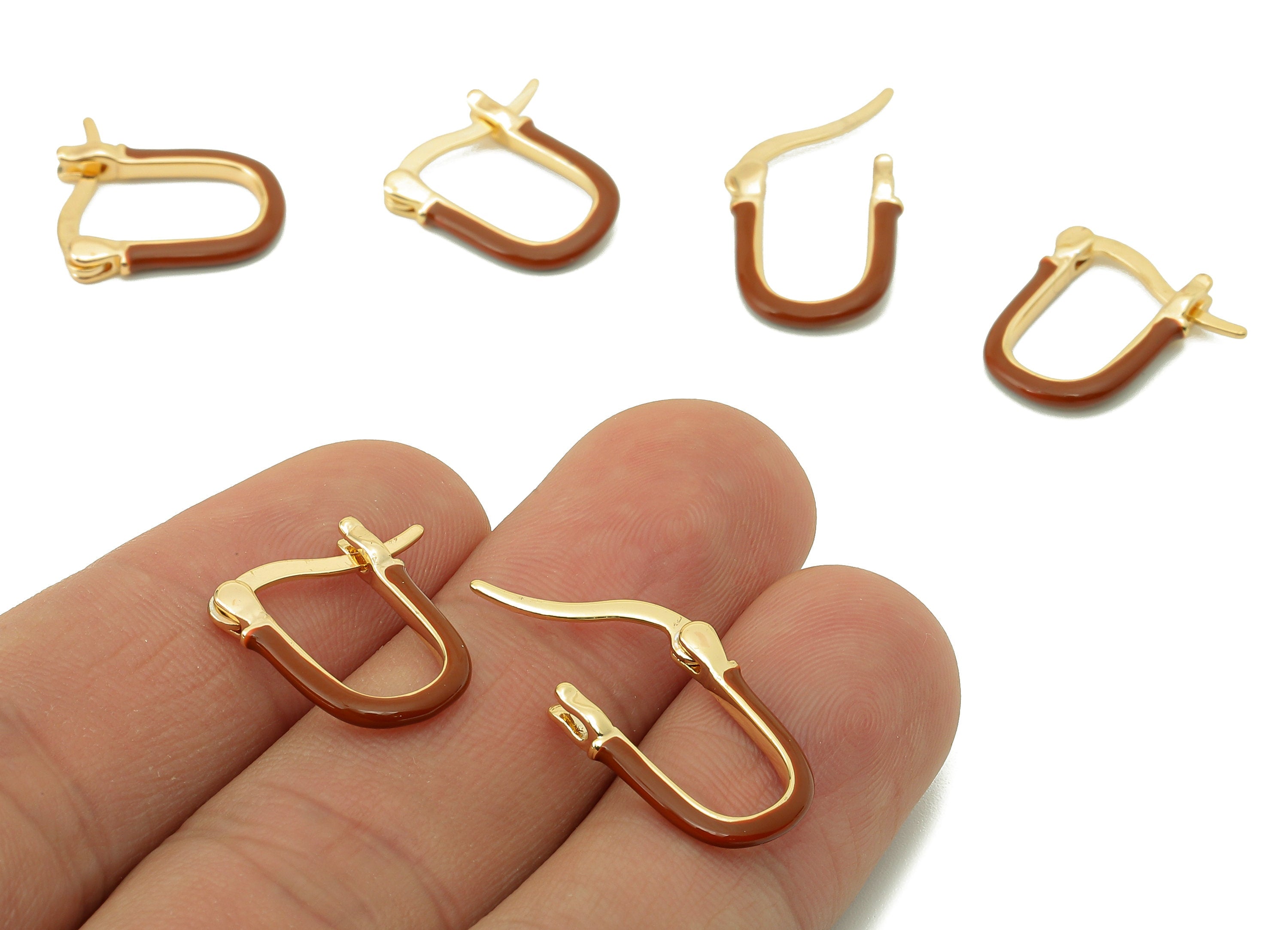 Brass Brown Clasp Earring Charm - Brass Enamel Gold Plated Brass Hoop Earring Clasp-18K Real Gold Plating-16.21x 16.03x 3.02mm-RGP5896 - DOMEDBAZAAR