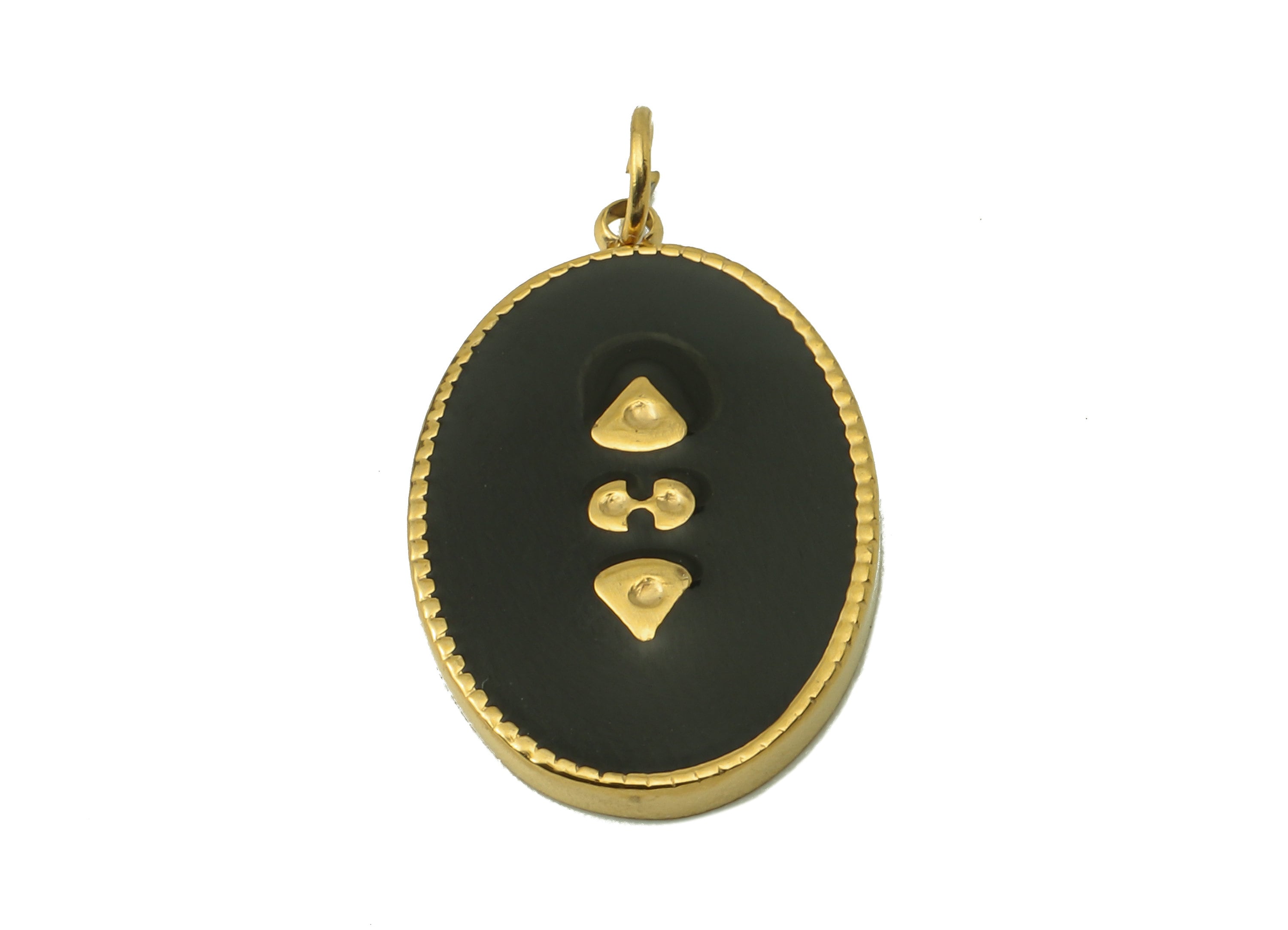 Stainless Steel Oval Charms with Loop - Black Enamel Pendant -For Necklace - 18K Real Gold Plating - 22.82x 12.91x 1.94mm-RGP5900 - DOMEDBAZAAR