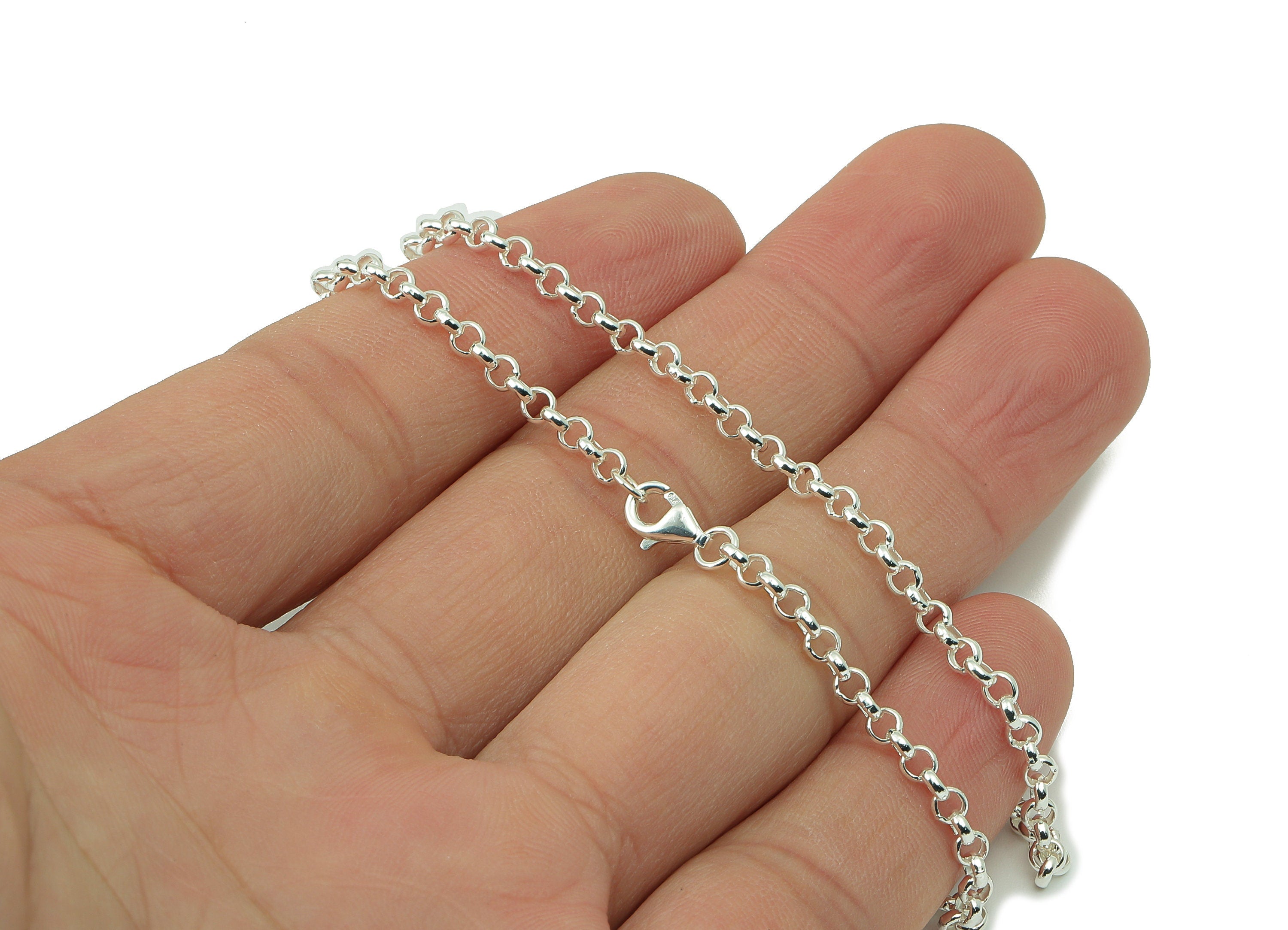 Silver Rolo Chain - 3mm Rolo Chain - 17.3 Finished Rolo Chain - 925 Silver Rolo Chain - 5.5g Silver- 2.97x 2.97x 2.15mm-SI1018-3 - DOMEDBAZAAR