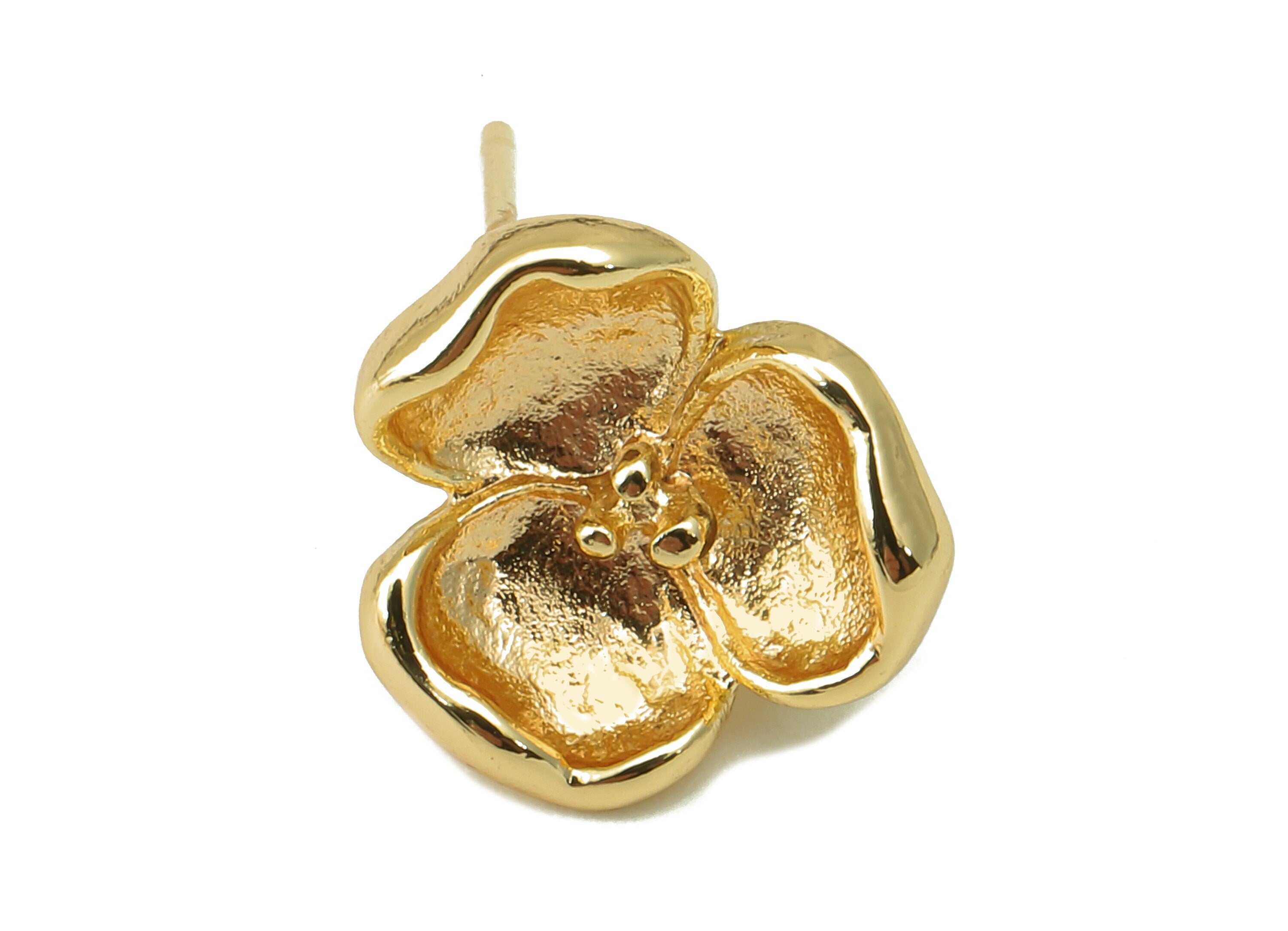 Brass Flower Earrings Stud - Waterlily Earring Post with Loop - Botanical Stud Earring - 18k real gold-plated brass-13x12x1mm- RGP6133 - DOMEDBAZAAR