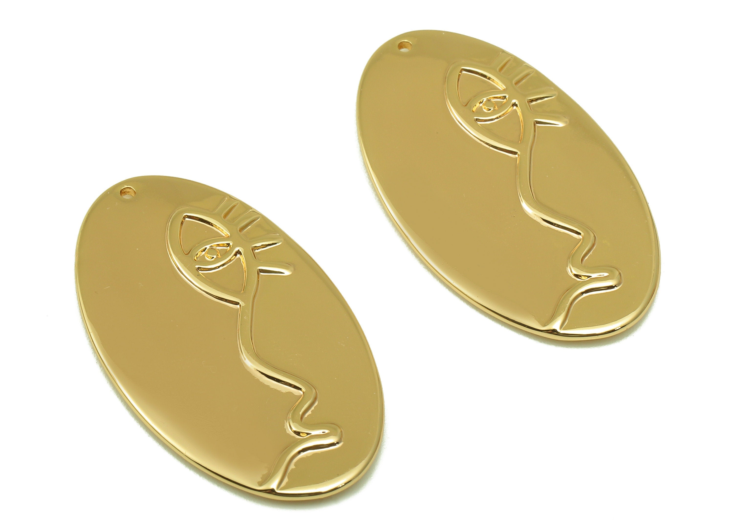 Brass Ellipse Earring Charm - Brass Oval Eye Pendant - Gold Textured Oval Pendant - For Necklace - Jewelry Supplies-34x19.37x2.17mm-RGP6649 - DOMEDBAZAAR