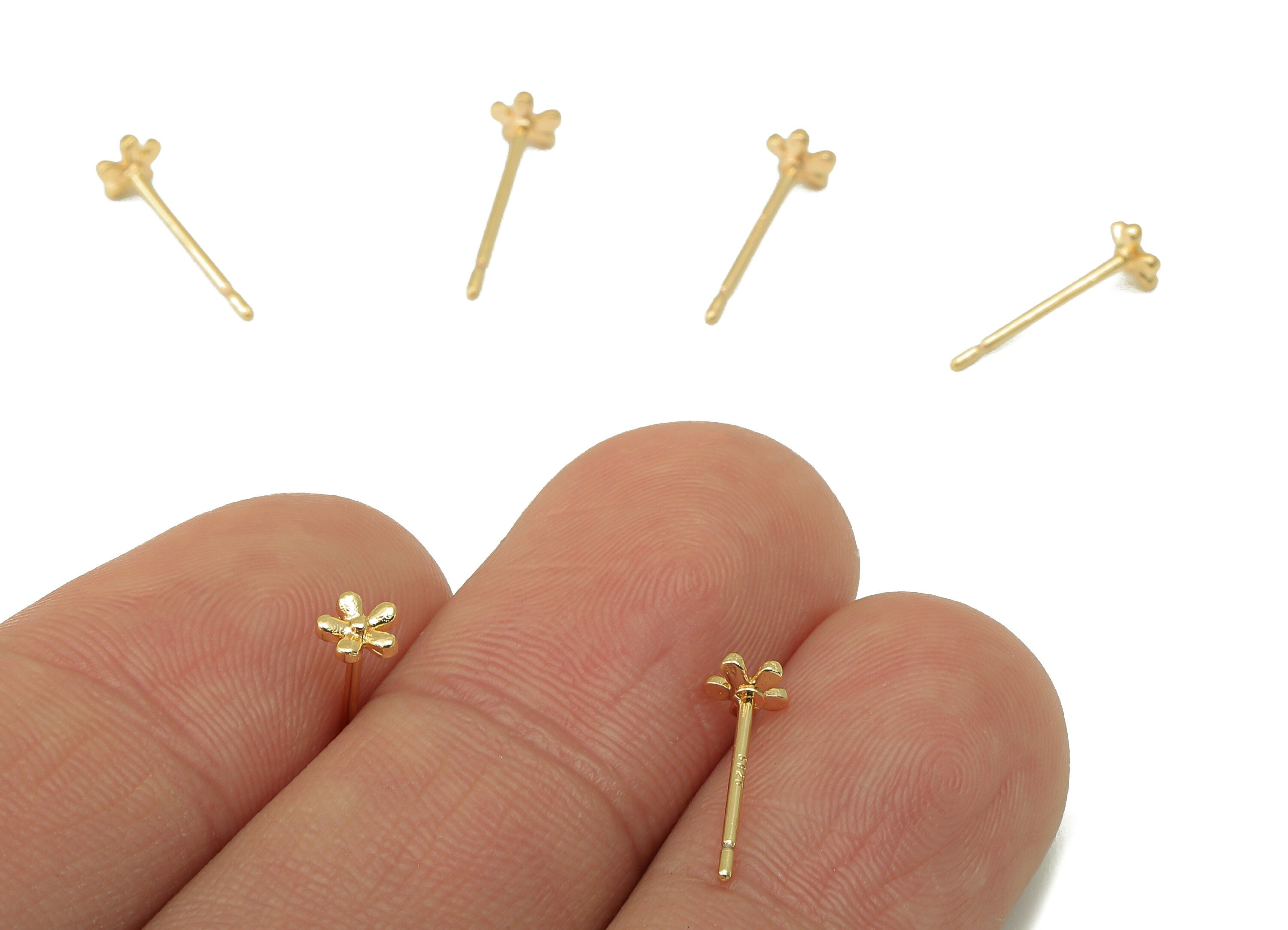 Brass Mini Flower Earrings Stud - Cute Flower Earring Post - Botanical Stud Earring - Brass Stud - 14x4x1mm- RGP6136 - DOMEDBAZAAR