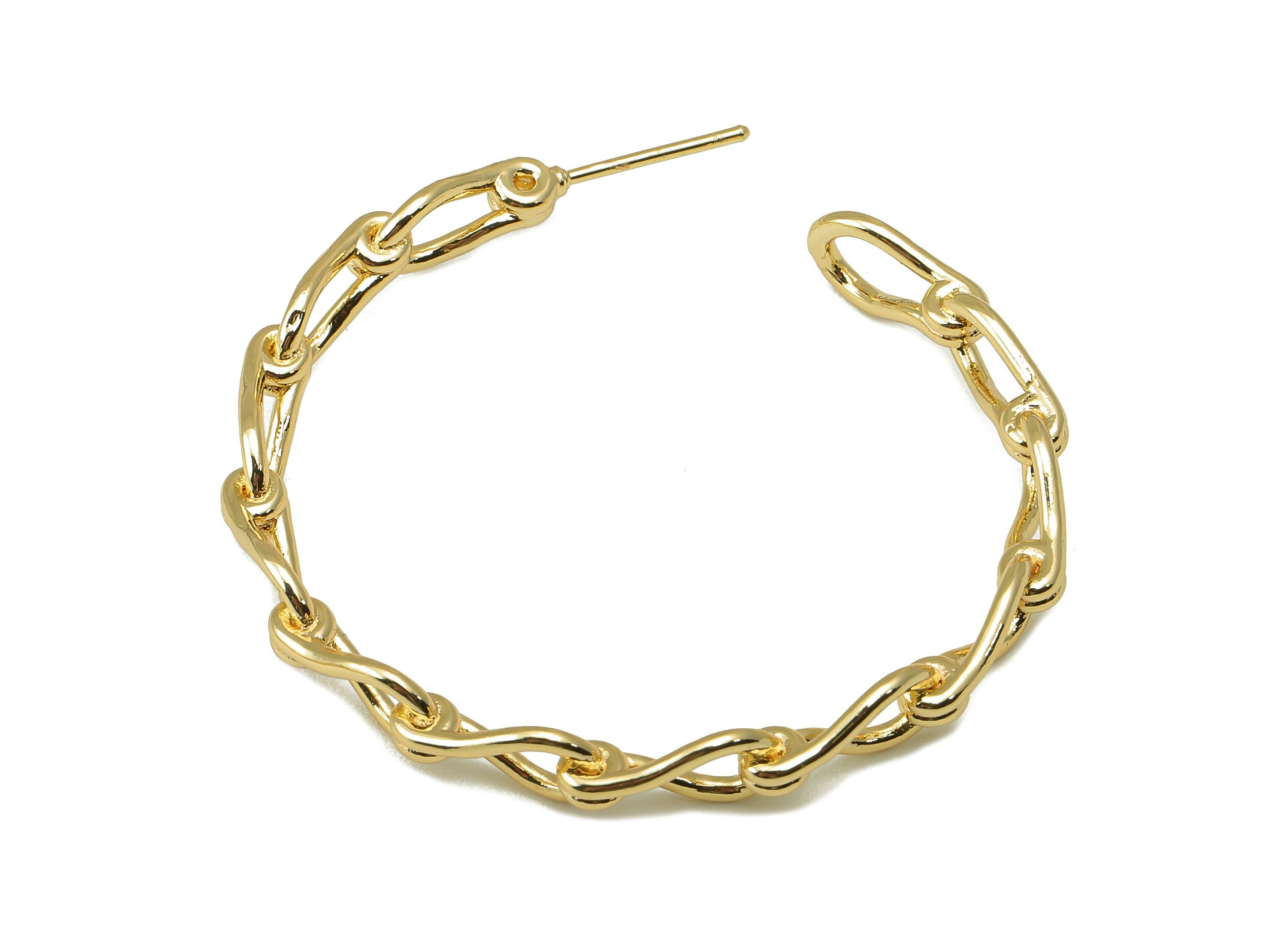 Brass Chain Wire Earrings - Open Hoop Earring Stud - Flexible Twist Chain Stud Earring - 18k real gold-plated brass- 45x46x2mm- RGP6137 - DOMEDBAZAAR