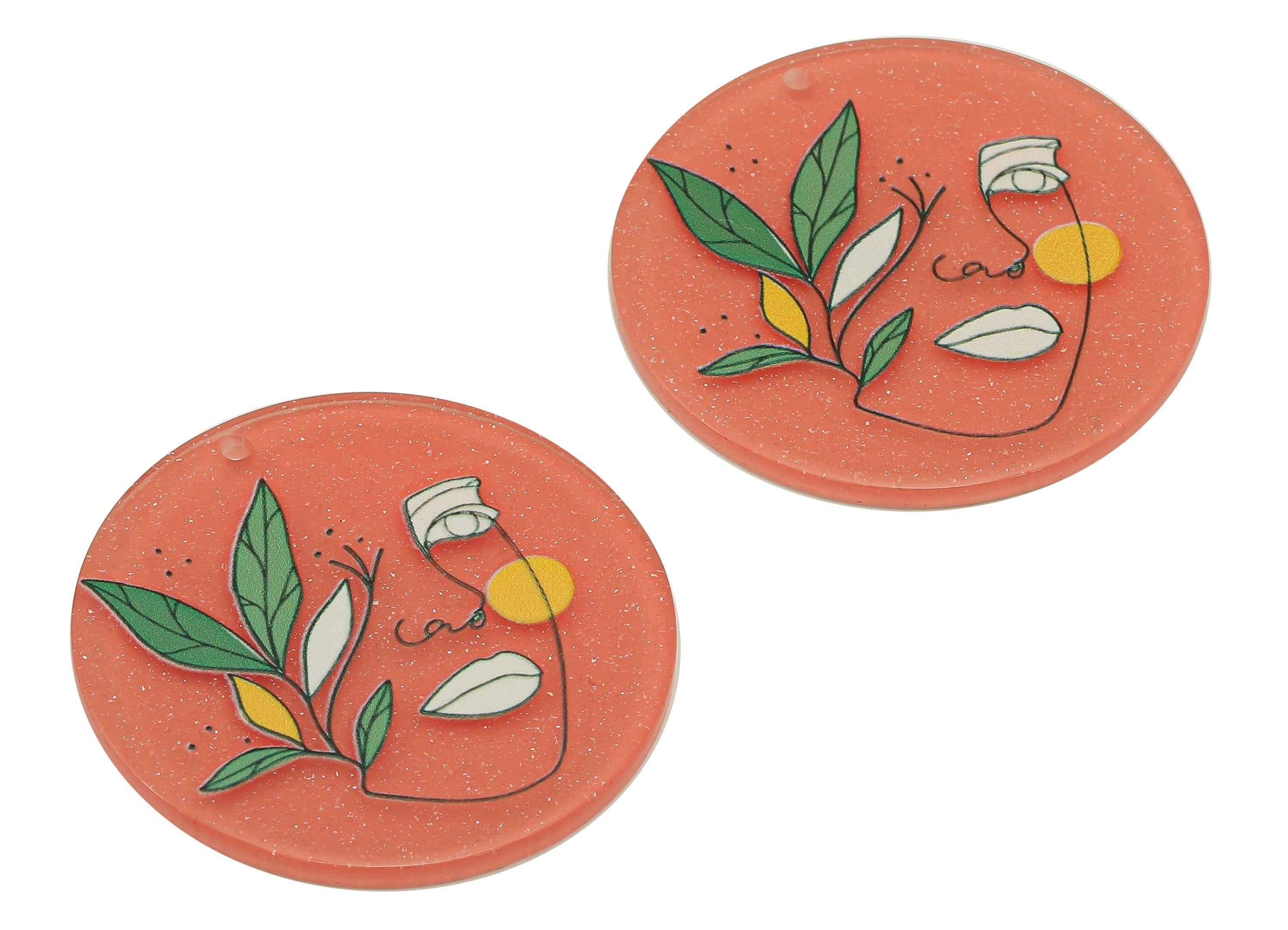 Round Abstract Bust Charm - Acrylic Portrait Pendant Charm - Circle leaf Earring - Jewelry Making Supplies - 36.94 x 36.9 x 2.2mm - AC2599 - DOMEDBAZAAR